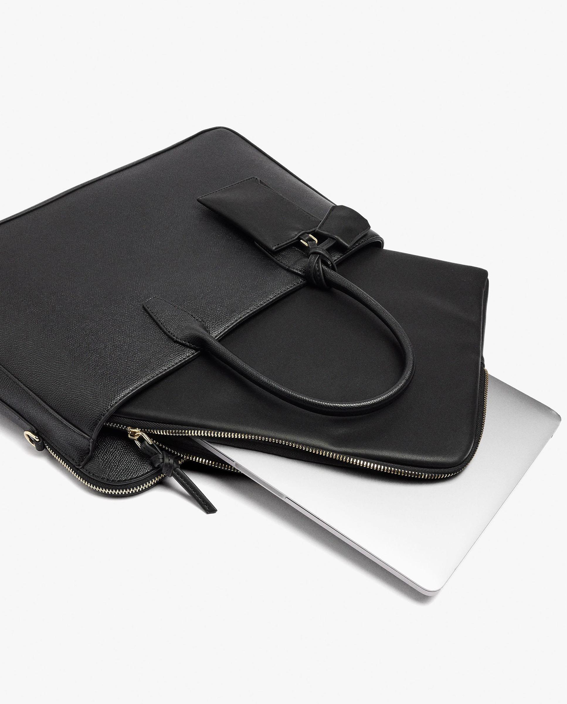 Portadocumentos de mujer convertible a bandolera con neceser extraíble y varios compartimentos en liso - Parfois - Negro Negro-6