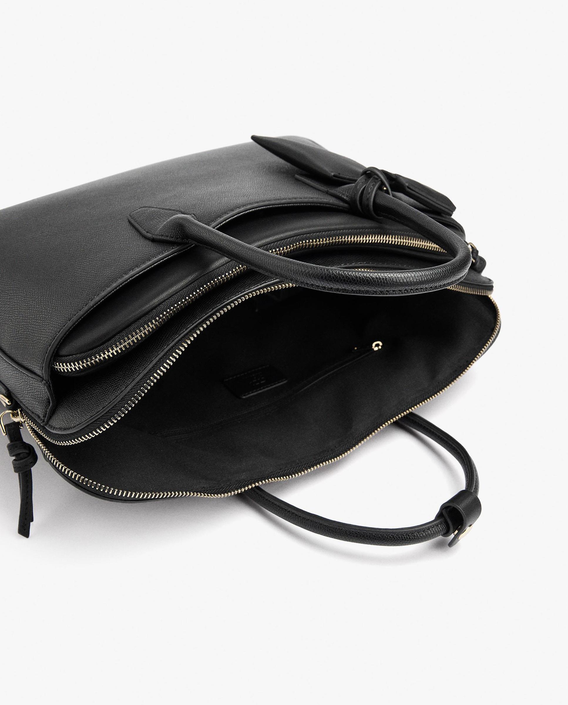 Portadocumentos de mujer convertible a bandolera con neceser extraíble y varios compartimentos en liso - Parfois - Negro Negro-7
