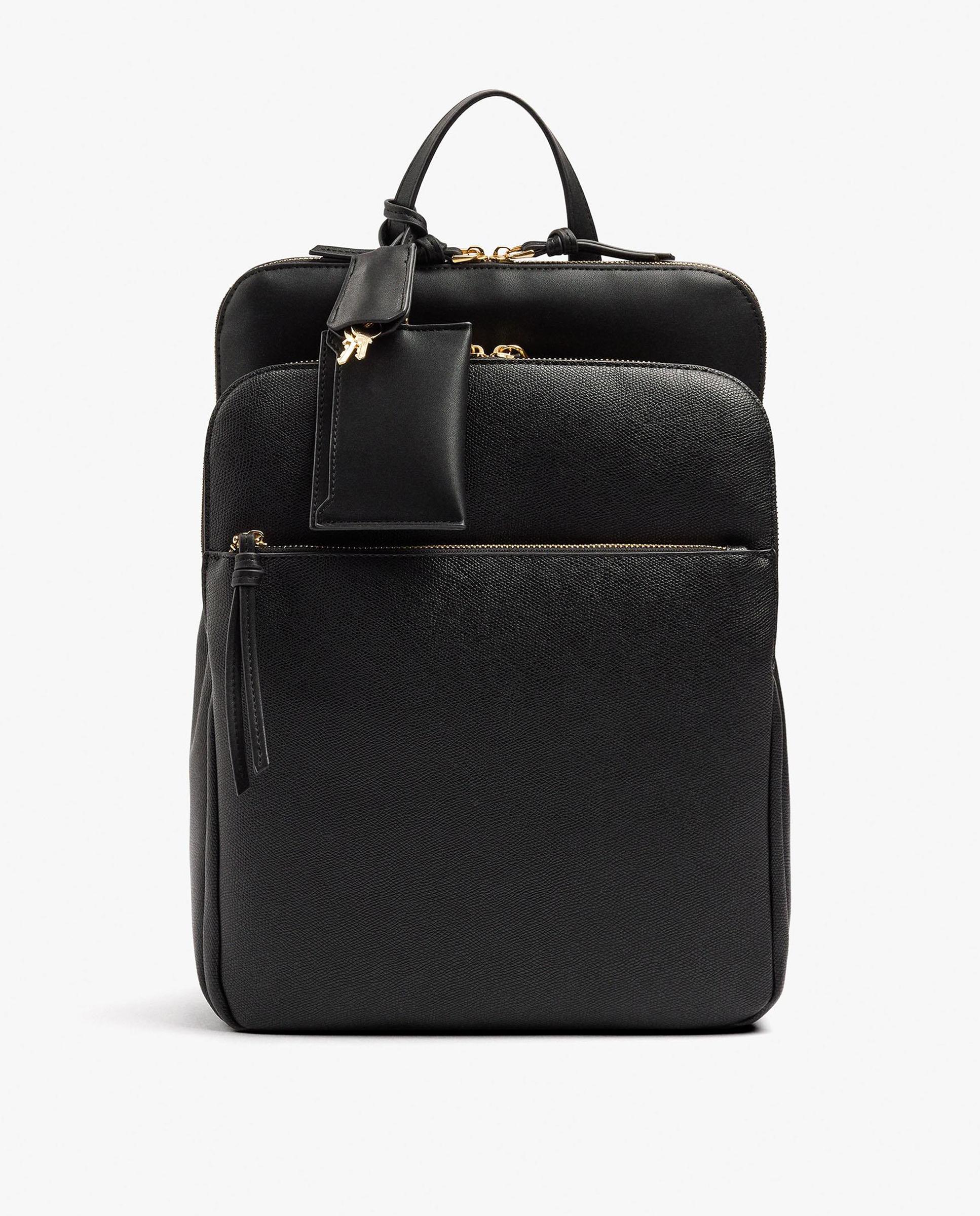 Mochila de mujer con varios compartimentos y monedero extraíble con cierre de cremallera en liso - Parfois - Negro Negro-1