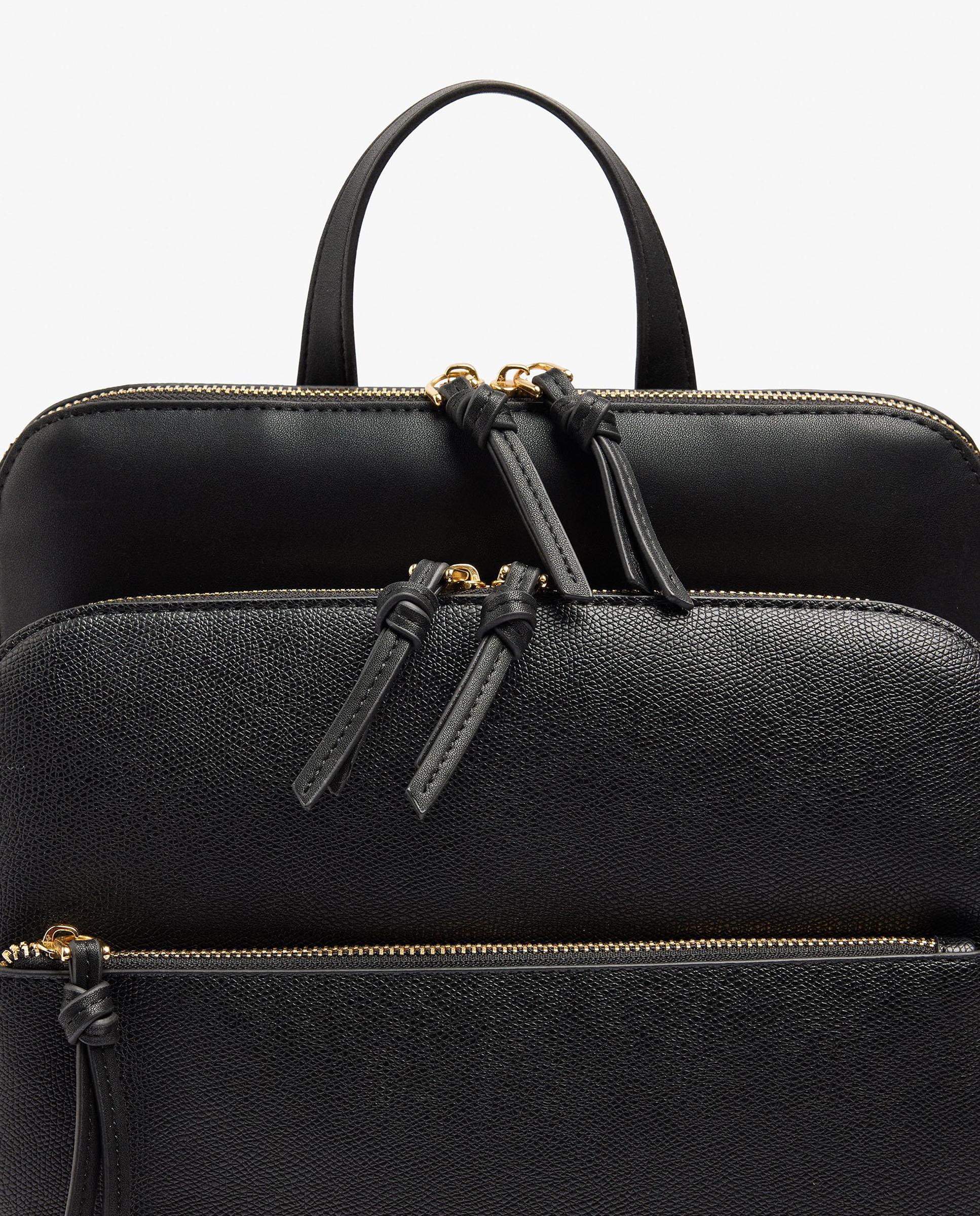 Mochila de mujer con varios compartimentos y monedero extraíble con cierre de cremallera en liso - Parfois - Negro Negro-3