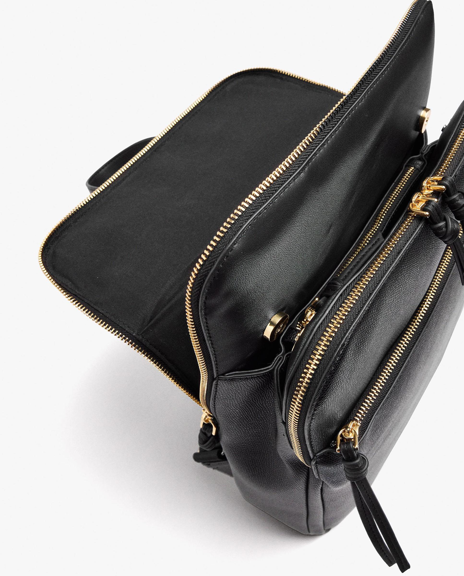 Mochila de mujer con varios compartimentos y monedero extraíble con cierre de cremallera en liso - Parfois - Negro Negro-4