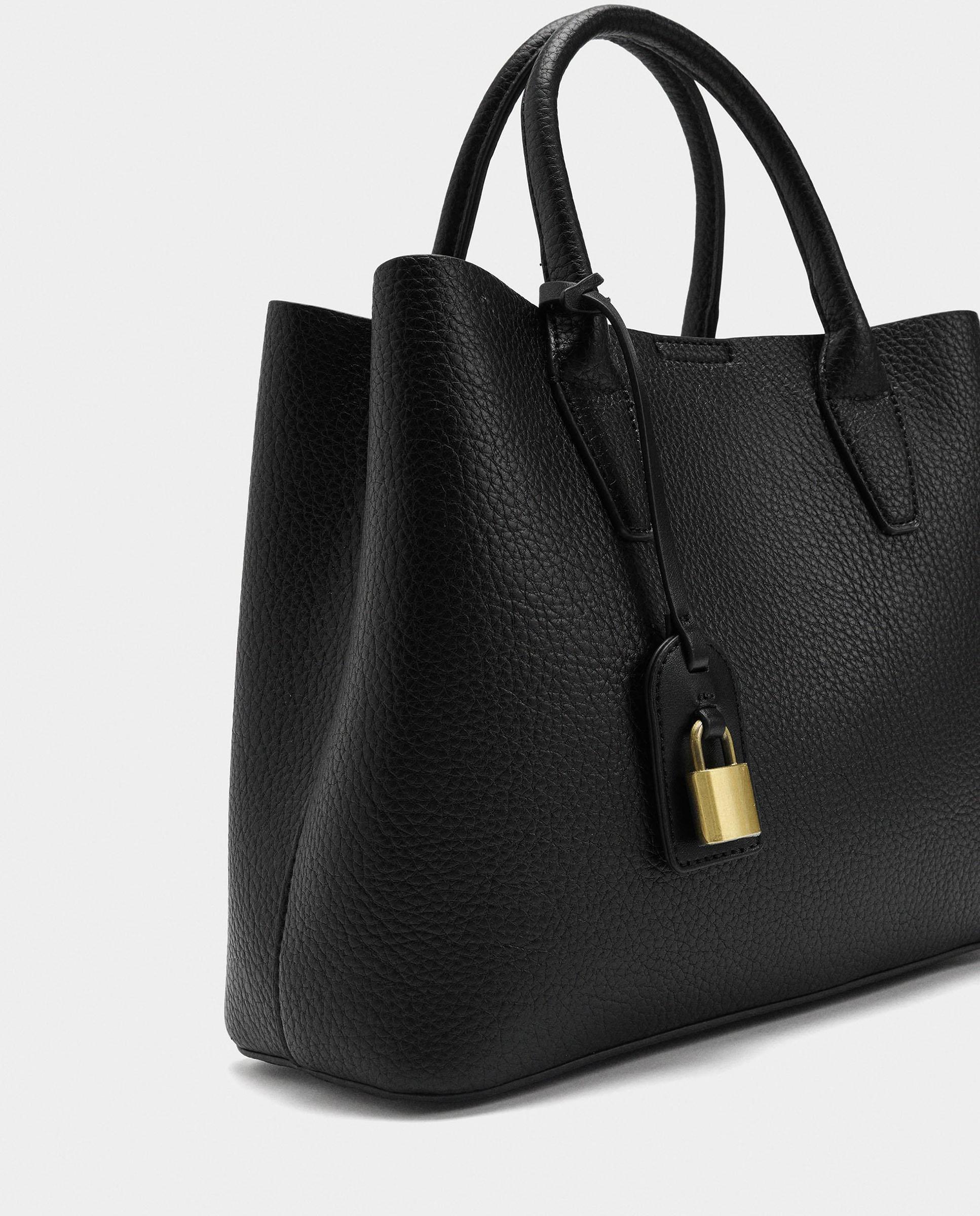 Bolso de mano estilo tote convertible a bandolera con cierre de cremallera en liso - Parfois - Negro Negro-3