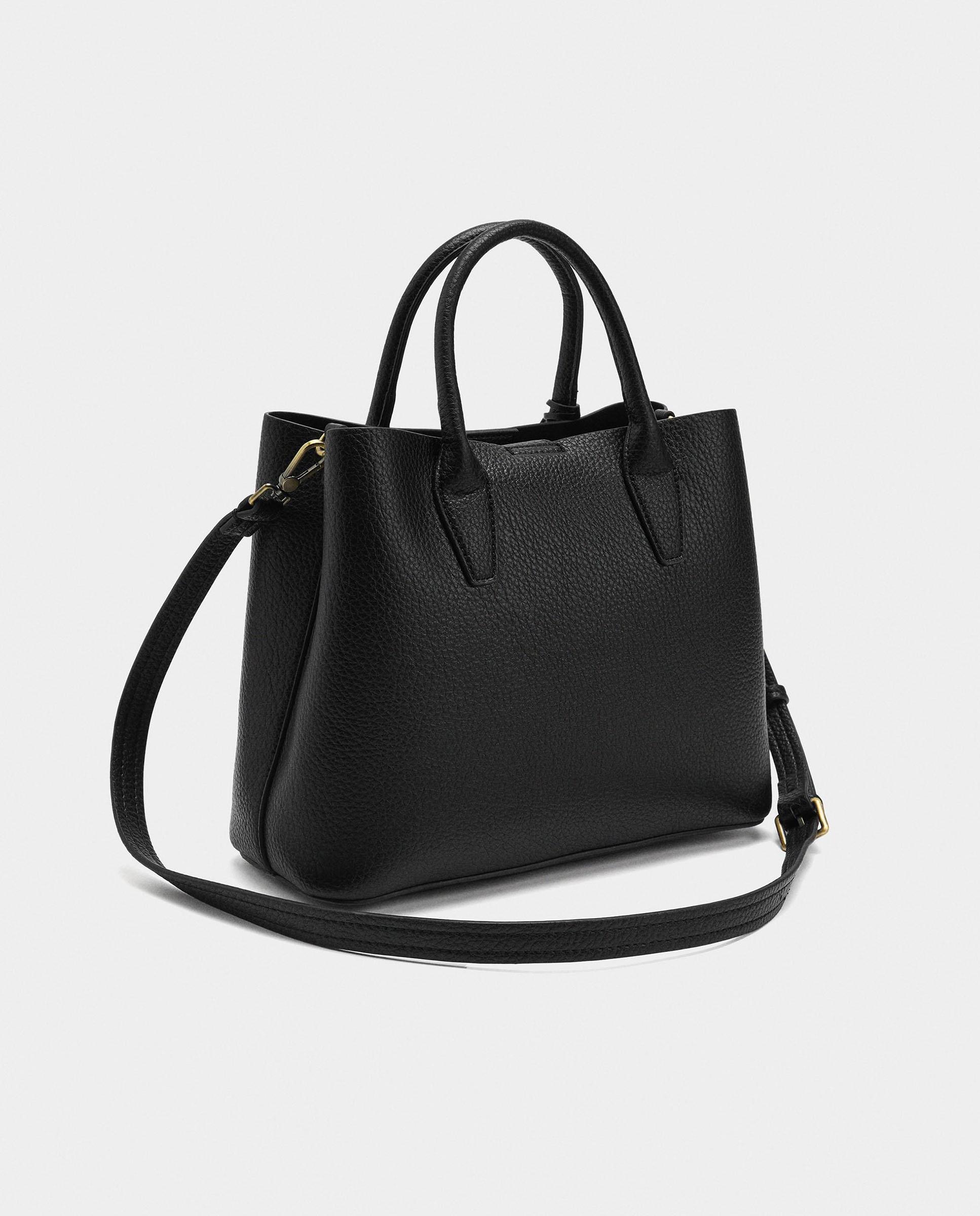 Bolso de mano estilo tote convertible a bandolera con cierre de cremallera en liso - Parfois - Negro Negro-2