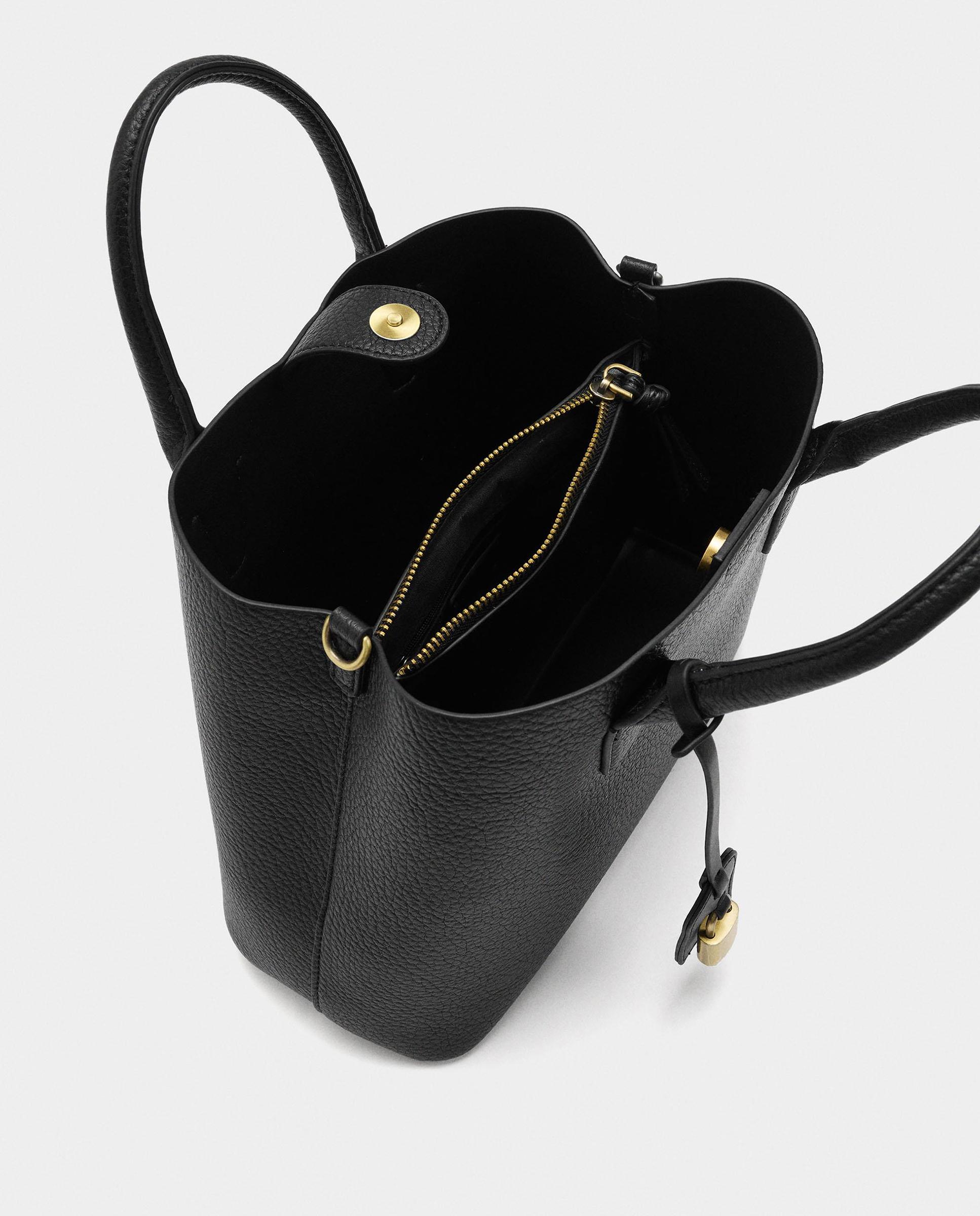 Bolso de mano estilo tote convertible a bandolera con cierre de cremallera en liso - Parfois - Negro Negro-4