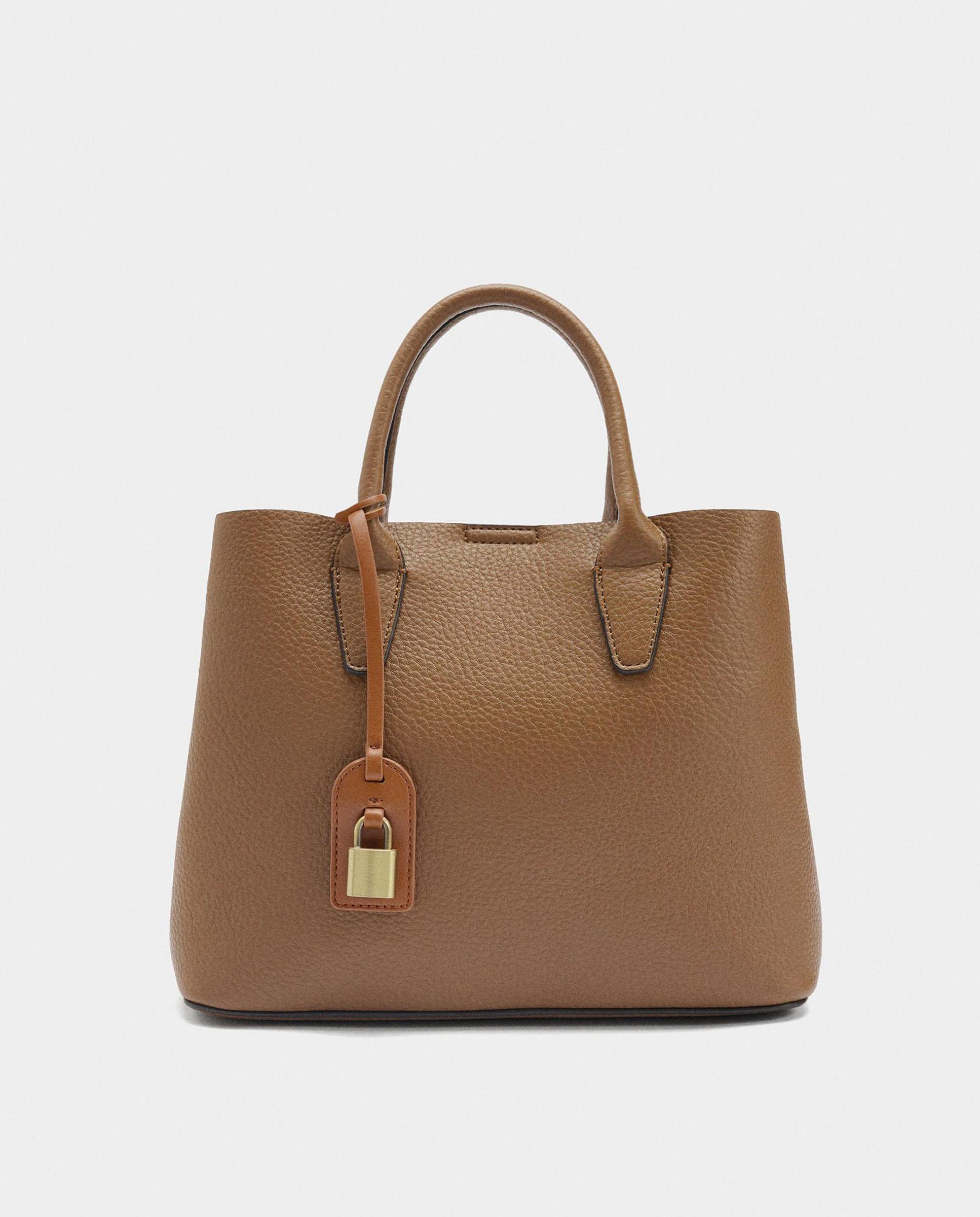 Bolso de mano estilo tote convertible a bandolera con cierre imantado en liso - Parfois - Camel Camel-1