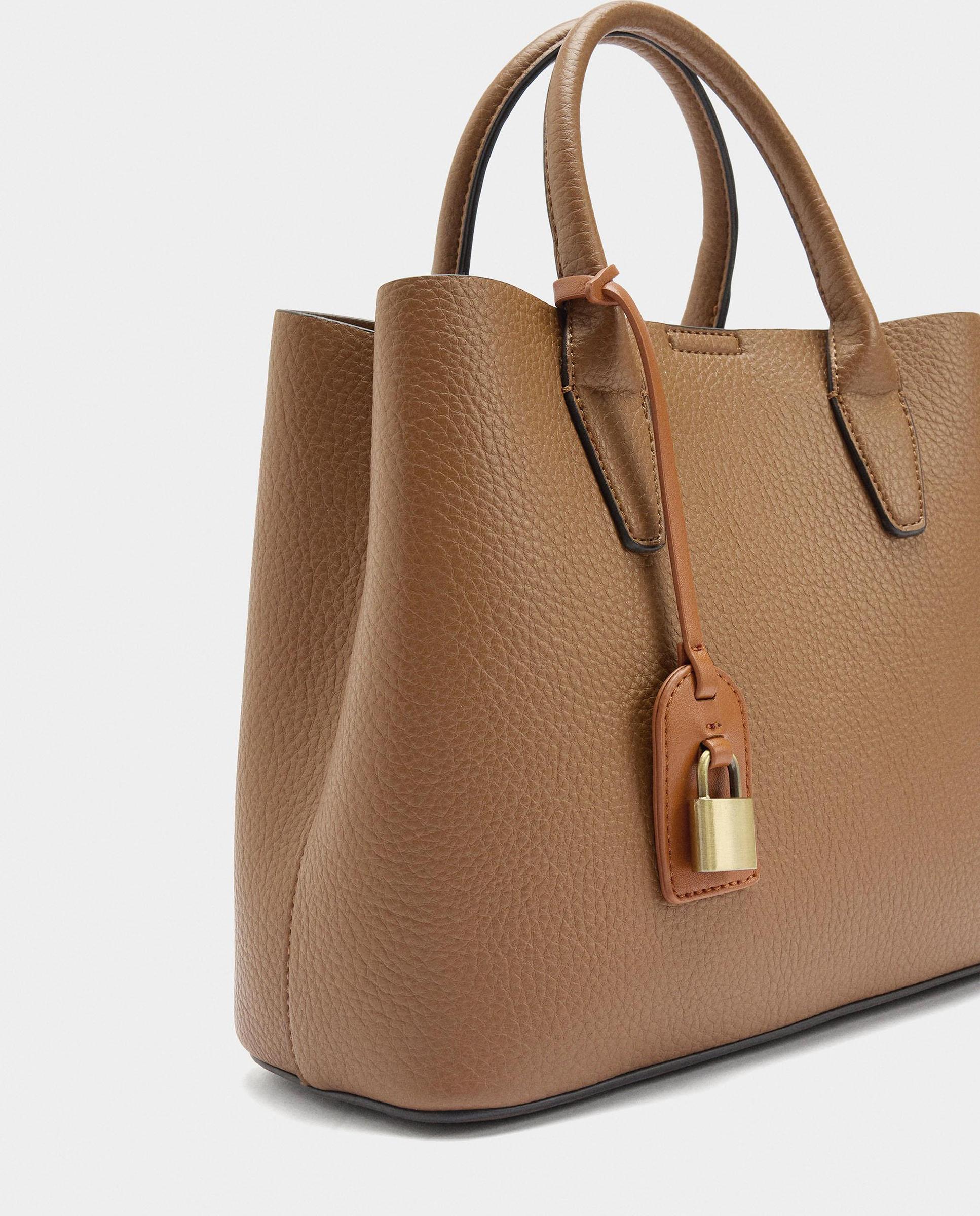 Bolso de mano estilo tote convertible a bandolera con cierre imantado en liso - Parfois - Camel Camel-3