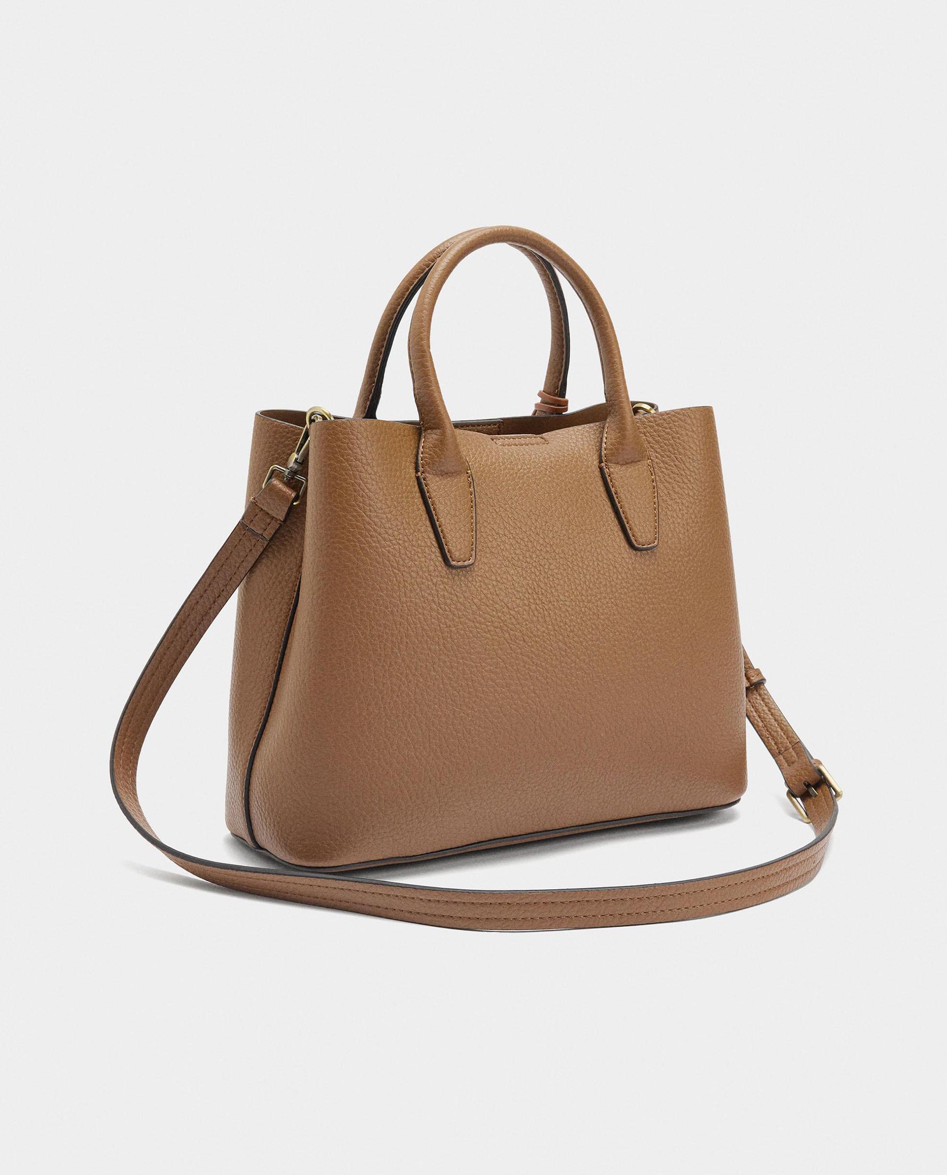 Bolso de mano estilo tote convertible a bandolera con cierre imantado en liso - Parfois - Camel Camel-4