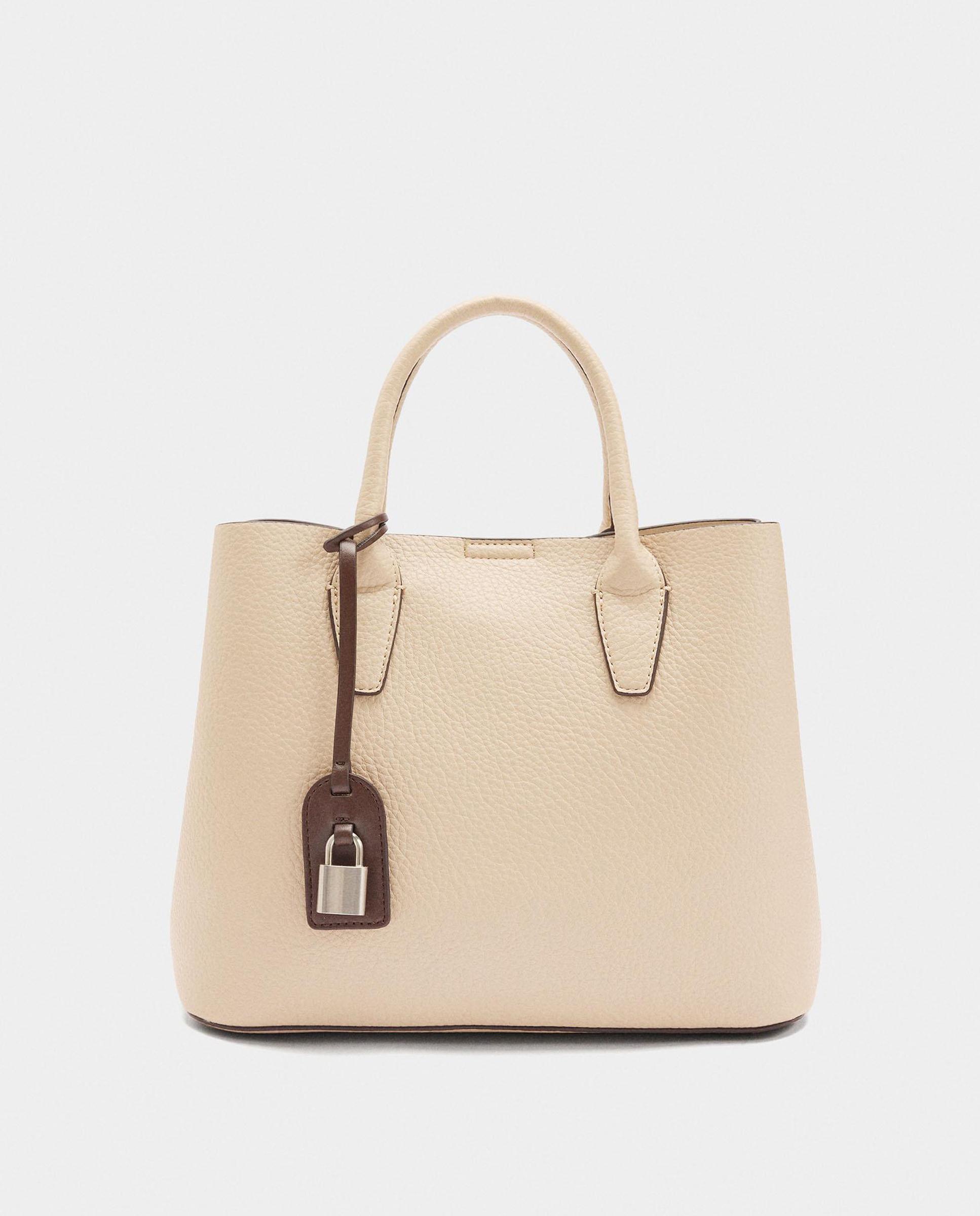 Bolso de mano estilo tote convertible a bandolera con cierre imantado en liso - Parfois - Beige Beige-1