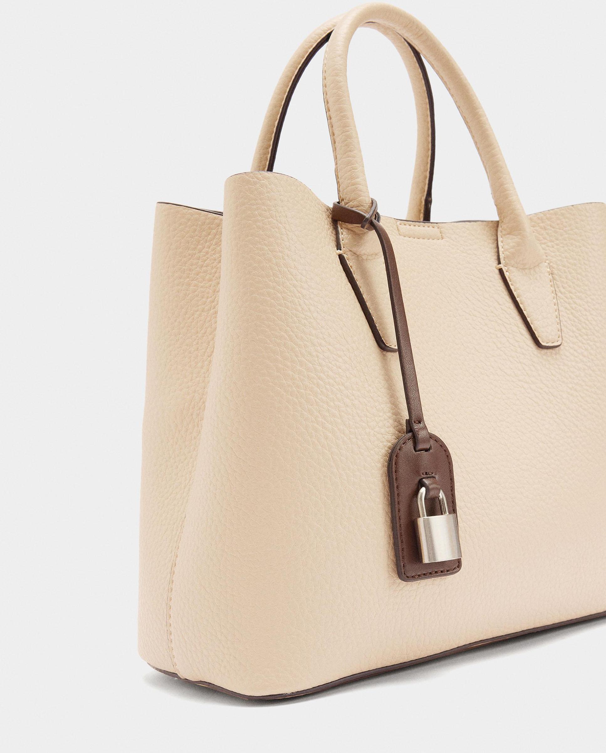 Bolso de mano estilo tote convertible a bandolera con cierre imantado en liso - Parfois - Beige Beige-3