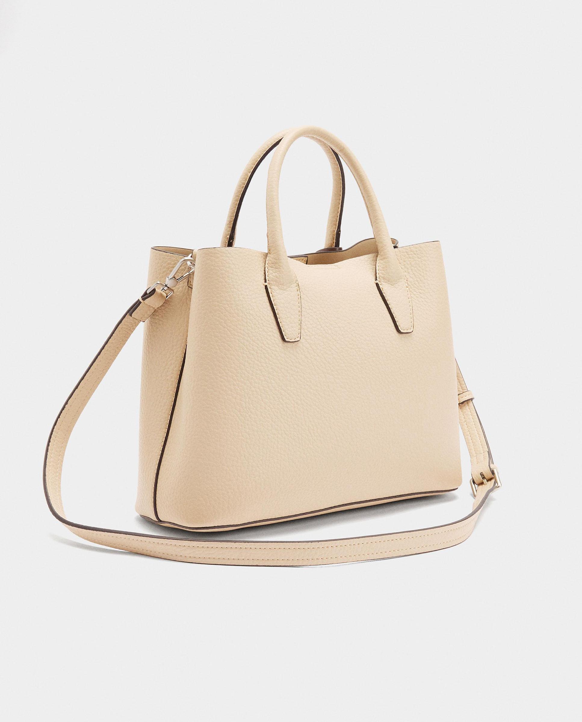 Bolso de mano estilo tote convertible a bandolera con cierre imantado en liso - Parfois - Beige Beige-4