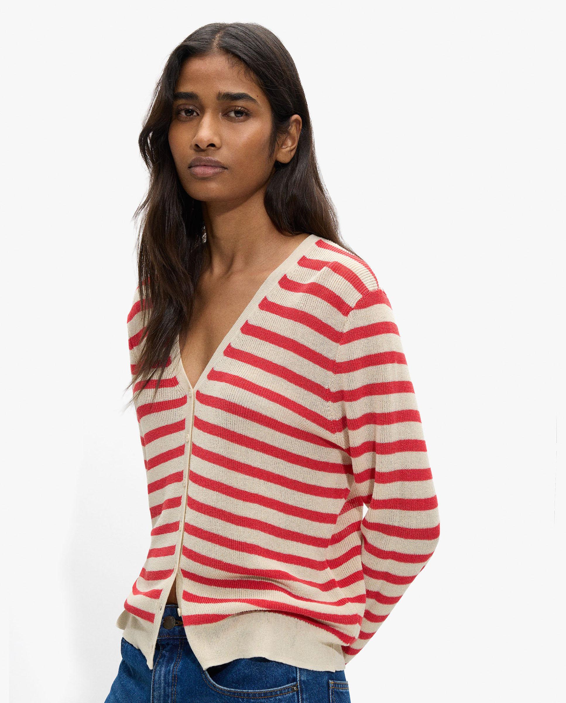 Cárdigan de mujer de punto con cierre de botones y estampado de rayas - Parfois - Rojo Rojo-1