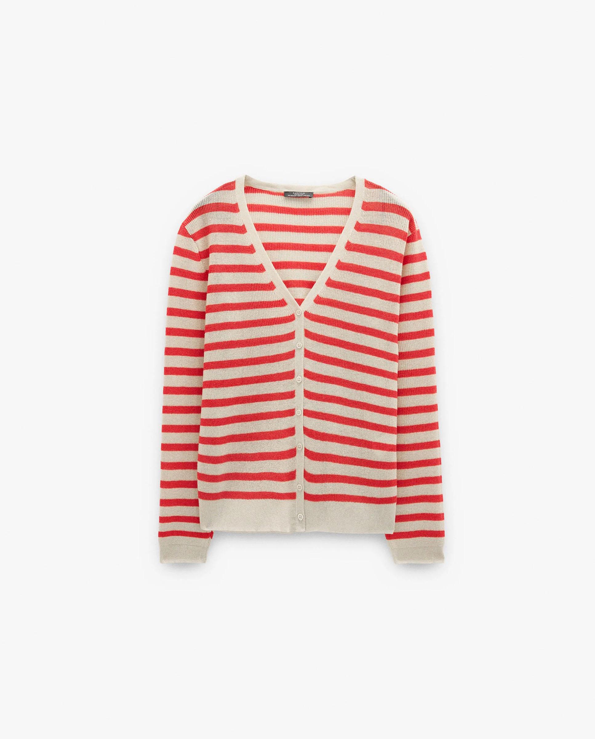 Cárdigan de mujer de punto con cierre de botones y estampado de rayas - Parfois - Rojo Rojo-6
