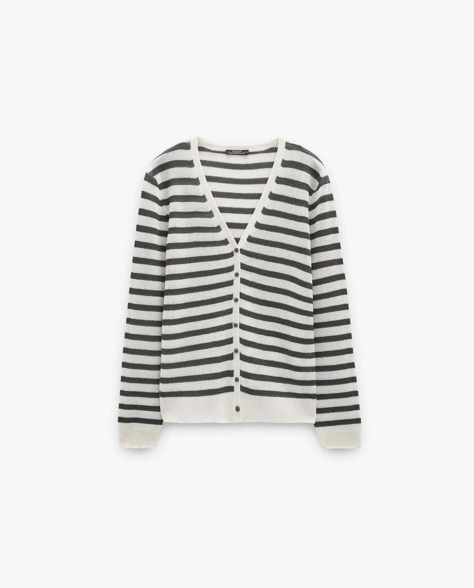Cárdigan de mujer de punto con cierre de botones y estampado de rayas - Parfois - Negro Negro-6