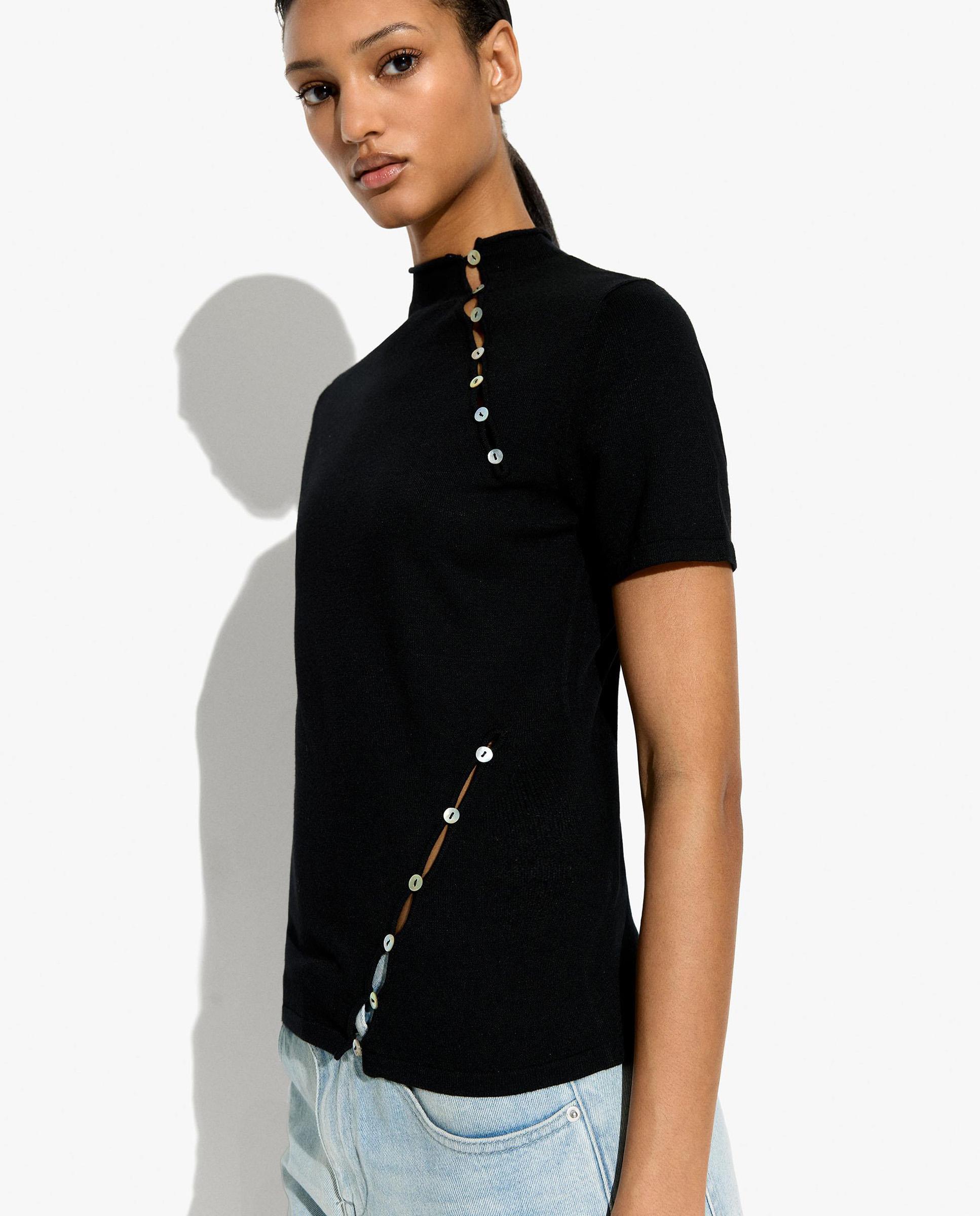 Parfois - Jersey de mujer de punto con cuello alto y detalle de botones.
