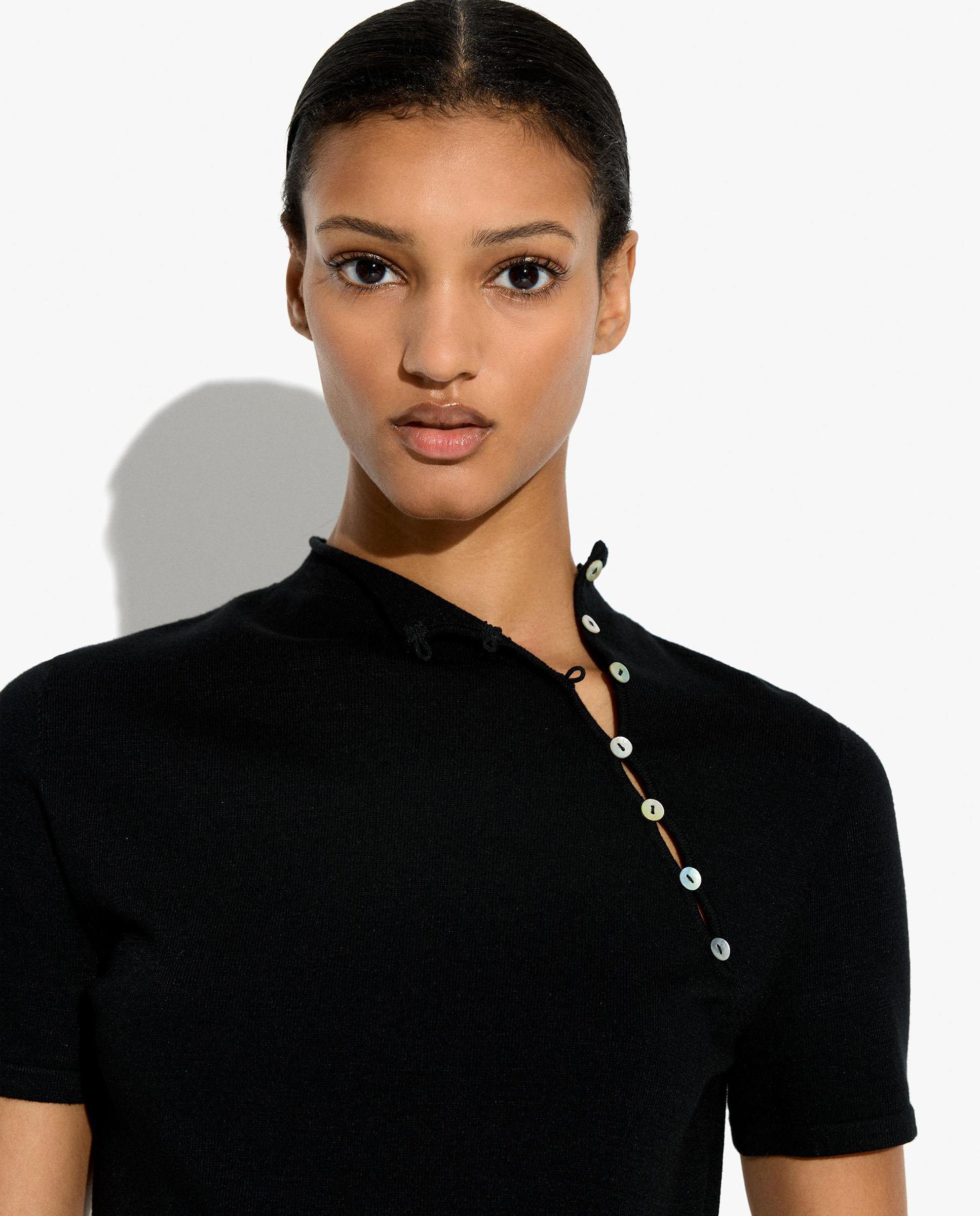 Jersey de mujer de punto con cuello alto y detalle de botones - Parfois - Negro Negro-6