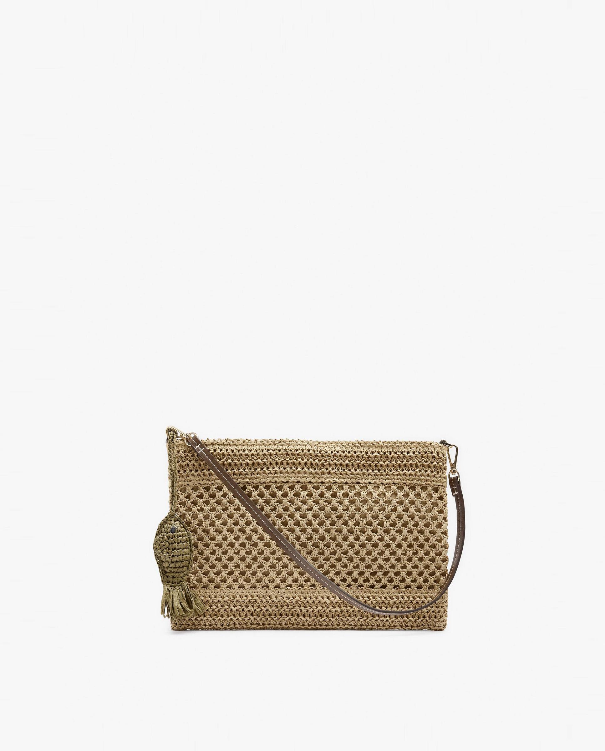 Bolso de mano estilo sobre convertible a bandolera con cierre de cremallera y llavero extraíble de pescado - Parfois - Natural Natural-1