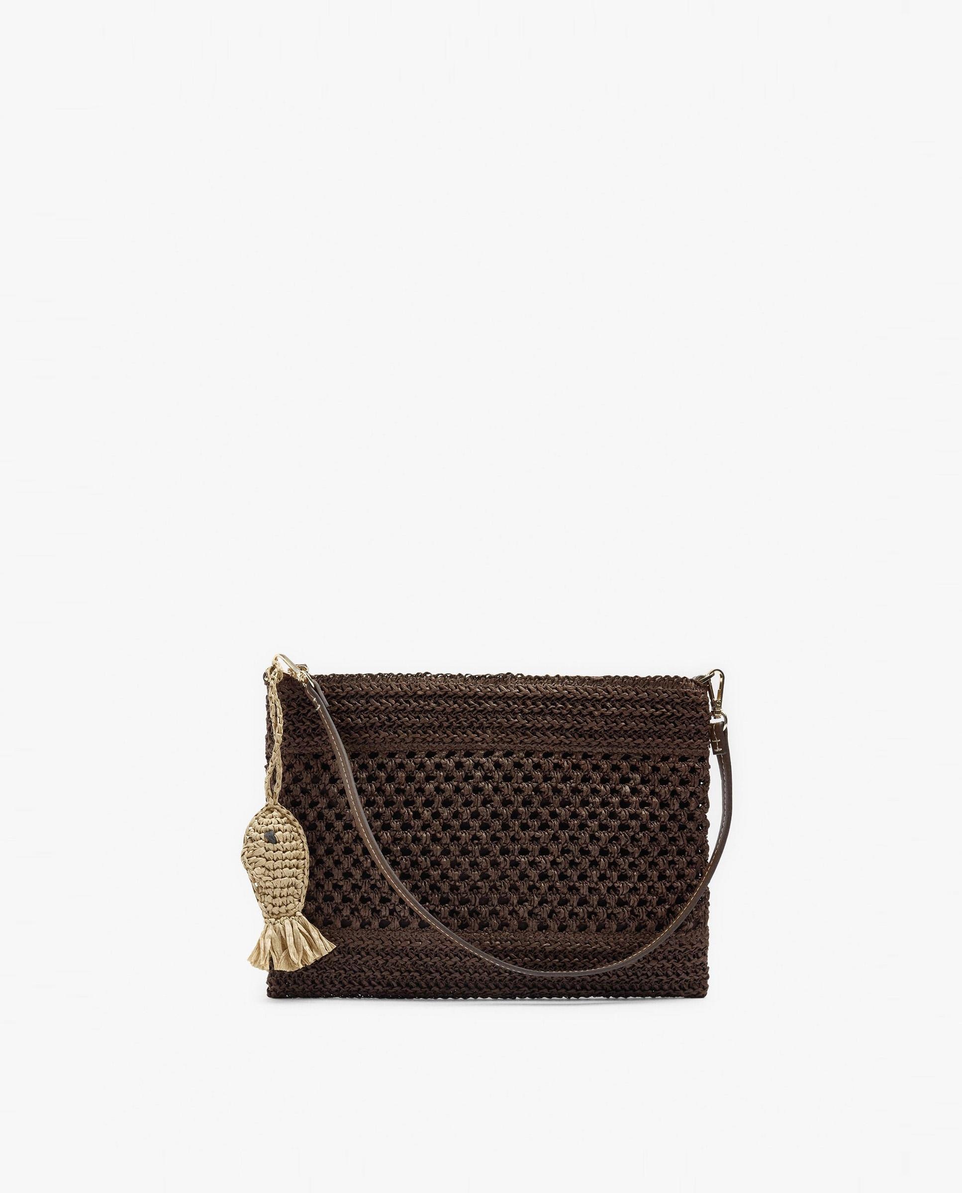 Bolso de mano estilo sobre convertible a bandolera con cierre de cremallera y llavero extraíble de pescado - Parfois - Marrón oscuro Marrón oscuro-1
