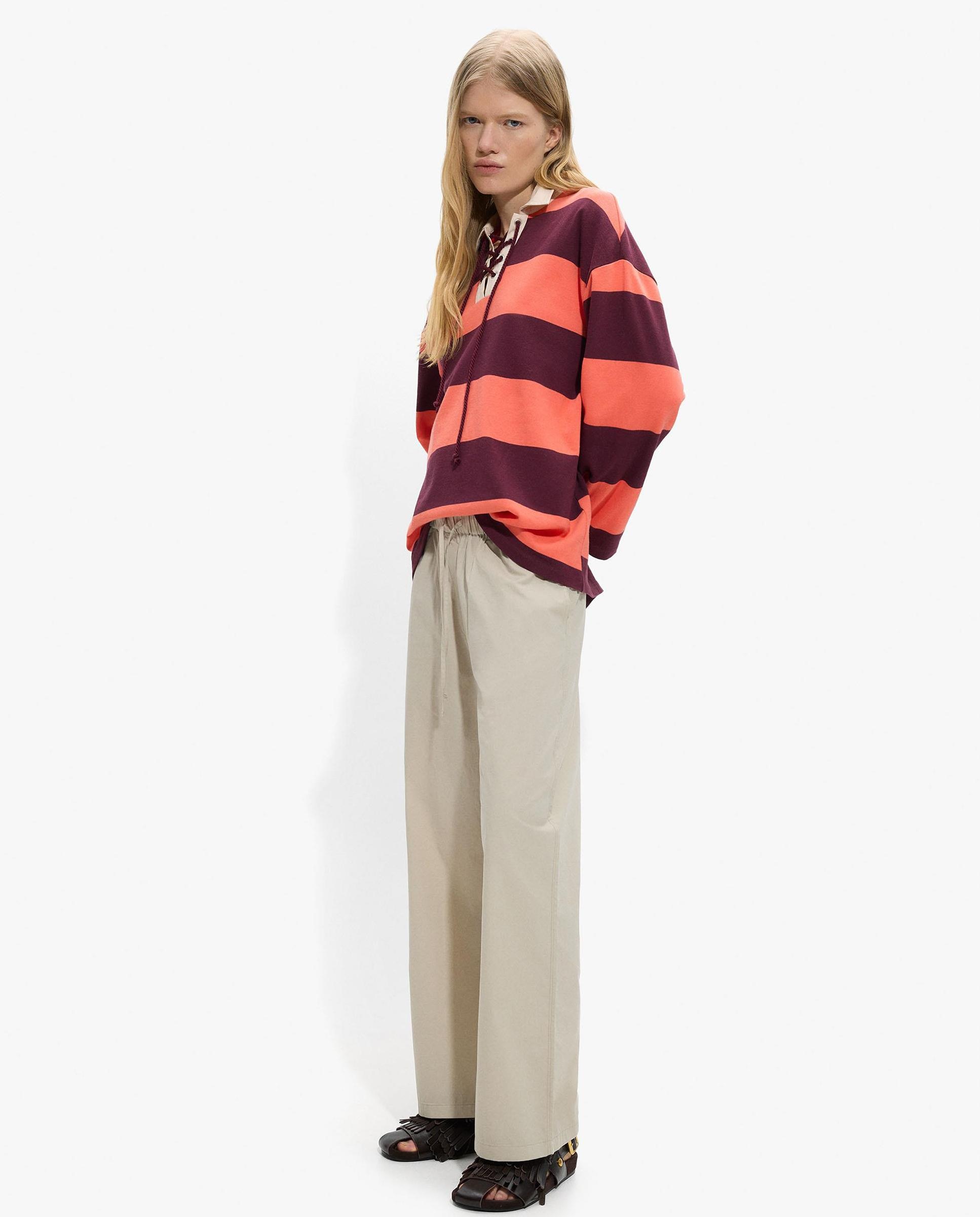 Parfois - Pantalones rectos de mujer 100% algodón con cordón ajustable.