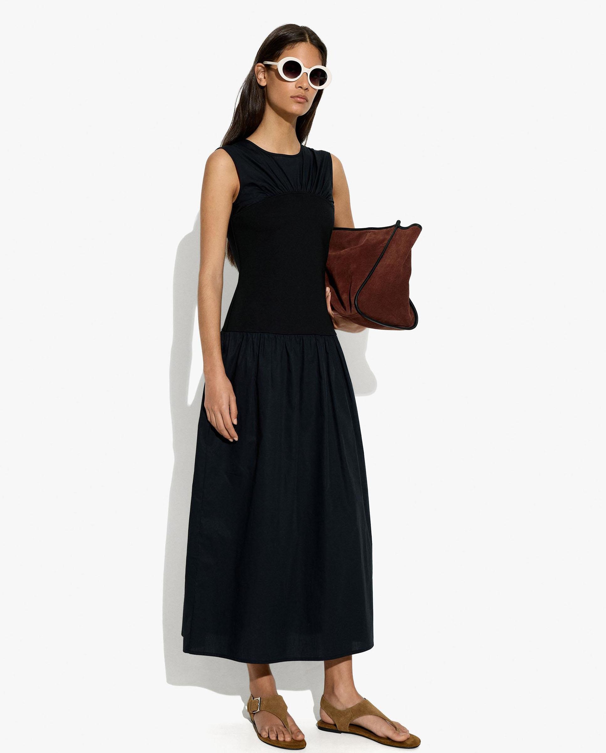 Parfois - Vestido largo 100% algodón sin mangas con volante.