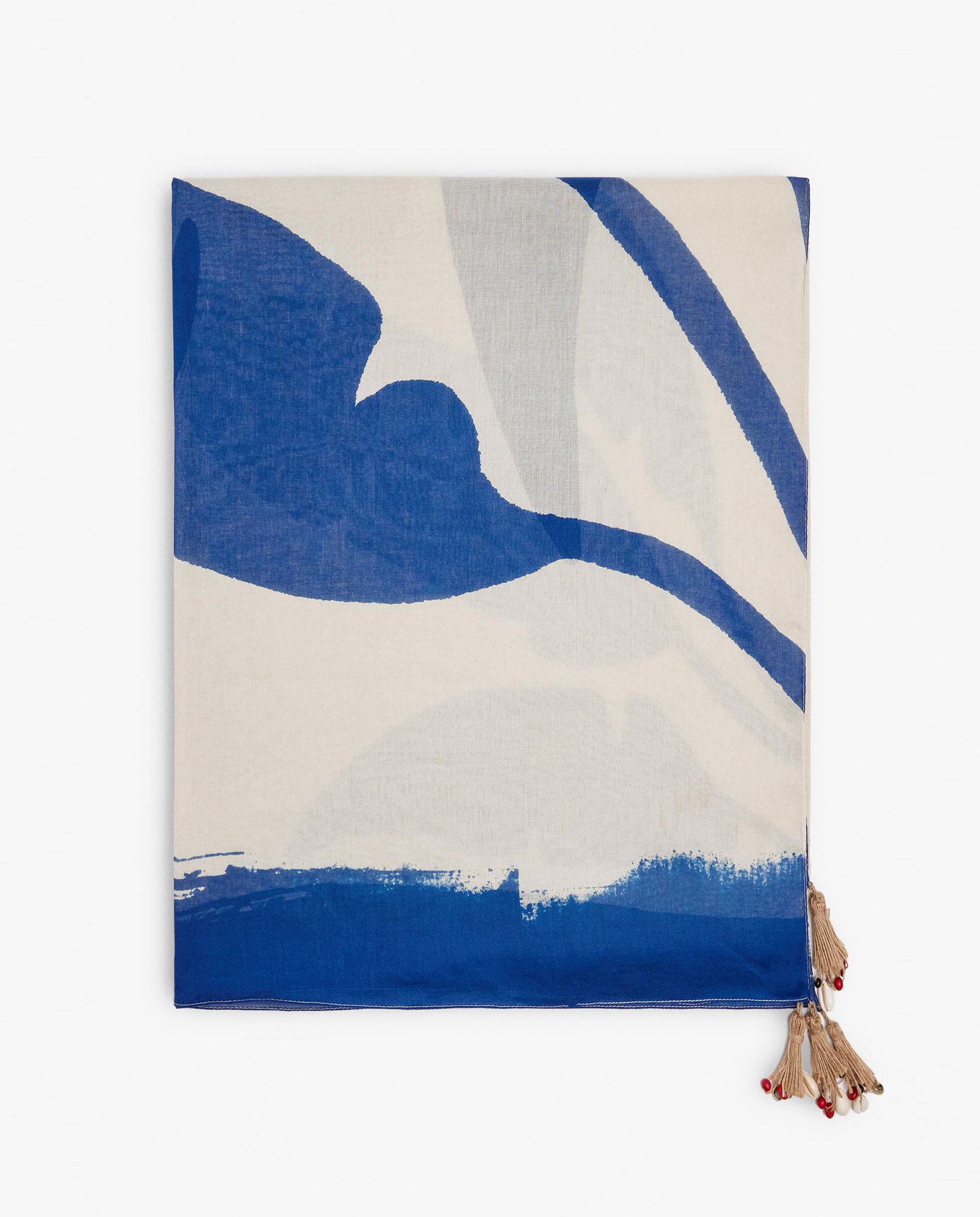 Pañuelo 100% algodón con estampado de hojas - Parfois - Azul Azul-1