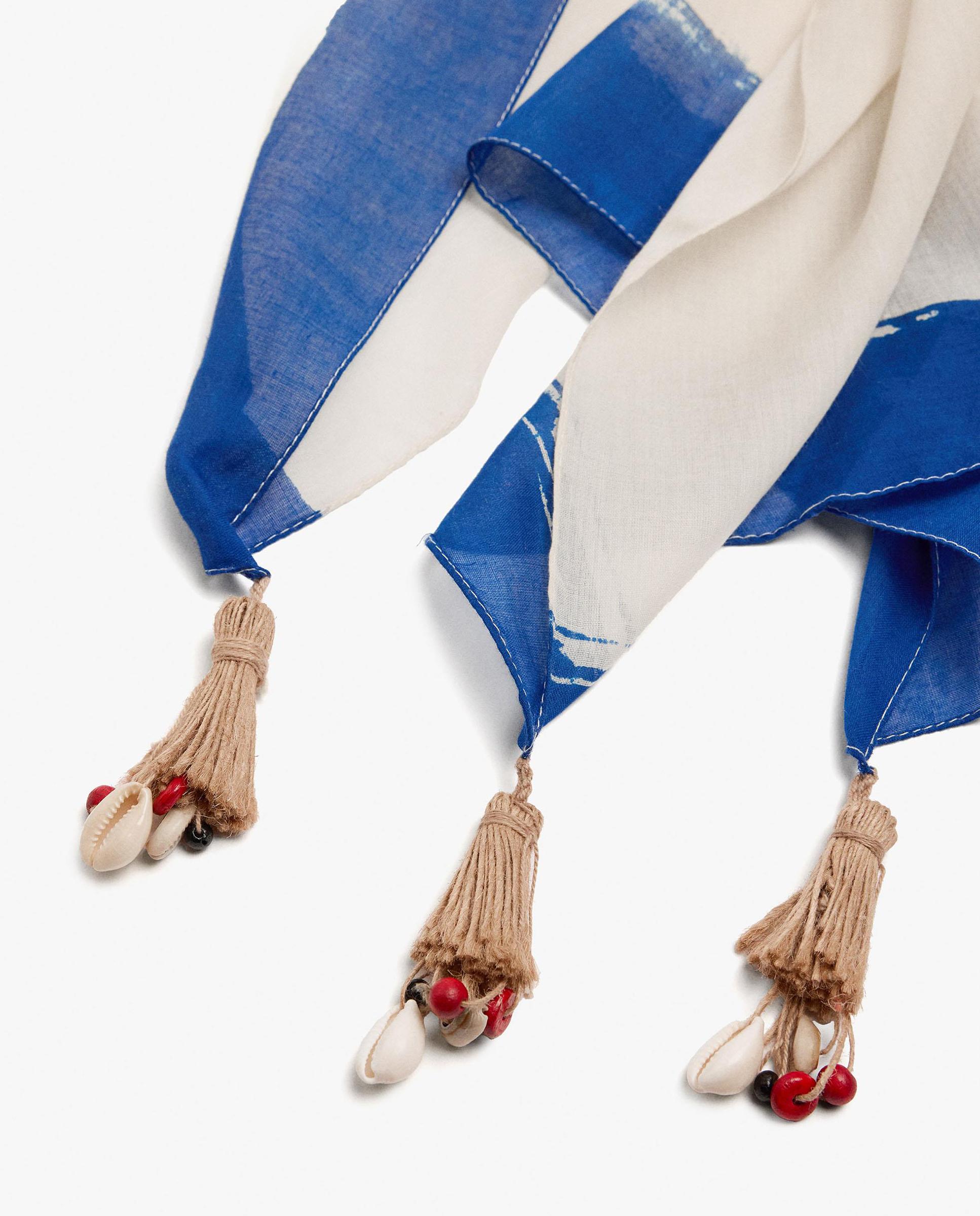 Pañuelo 100% algodón con estampado de hojas - Parfois - Azul Azul-2