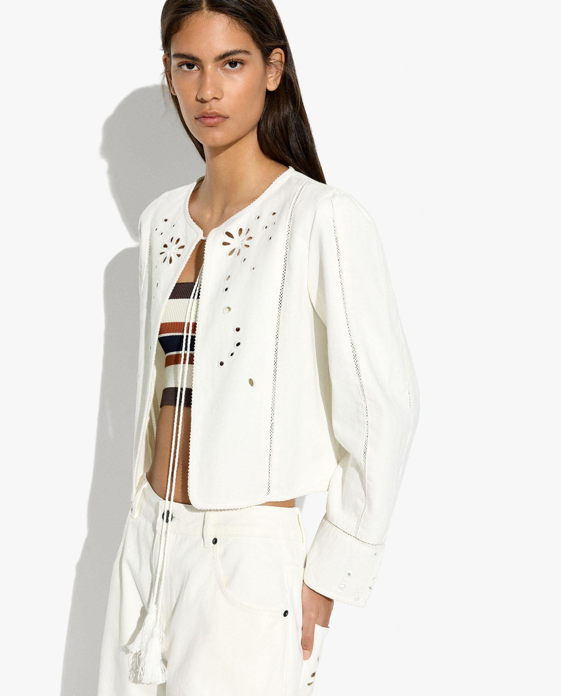Parfois - Chaqueta de mujer 100% algodón con perforaciones decorativas.
