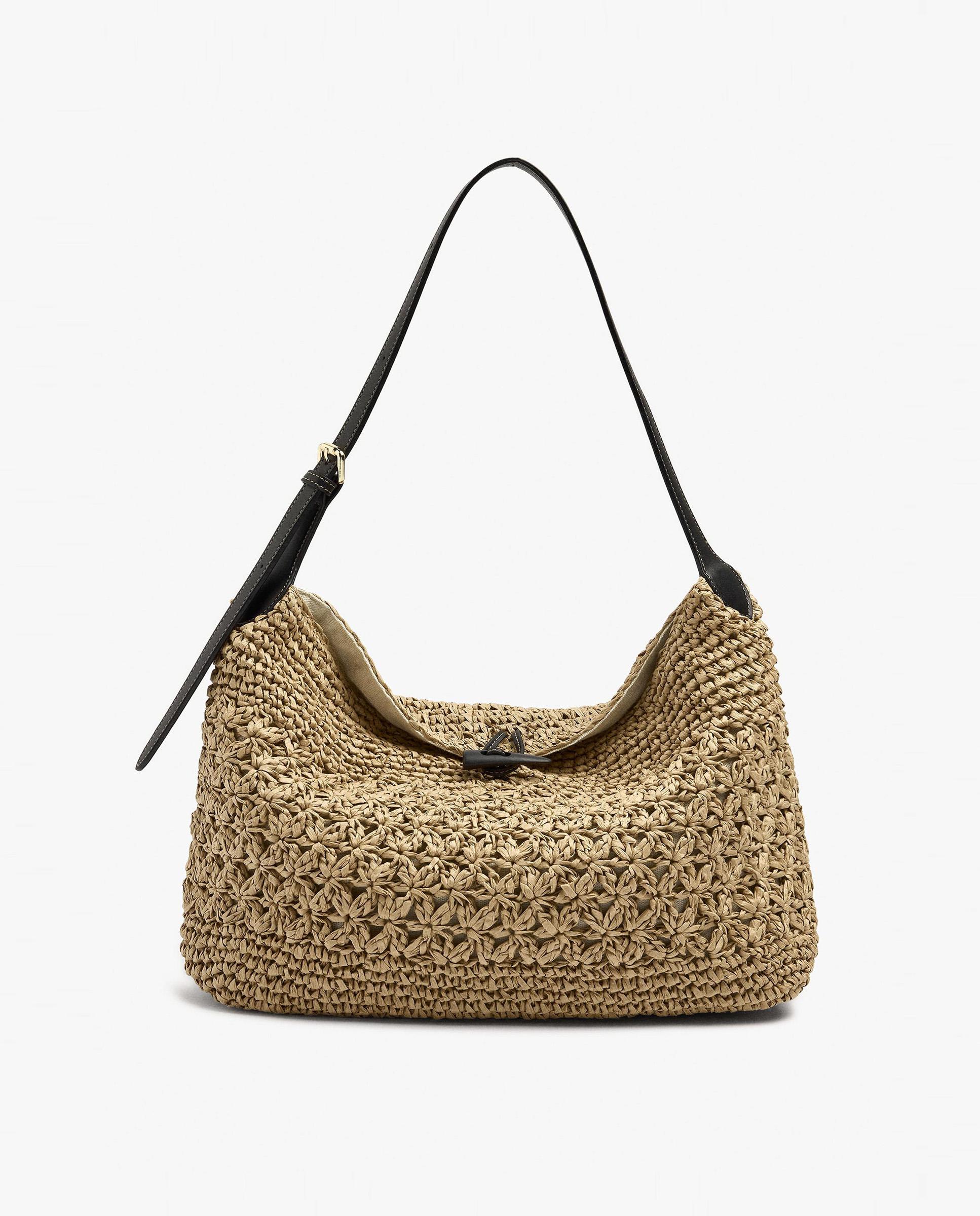 Bolso de hombro efecto rafia con cierre imantado en liso - Parfois - Natural Natural-1