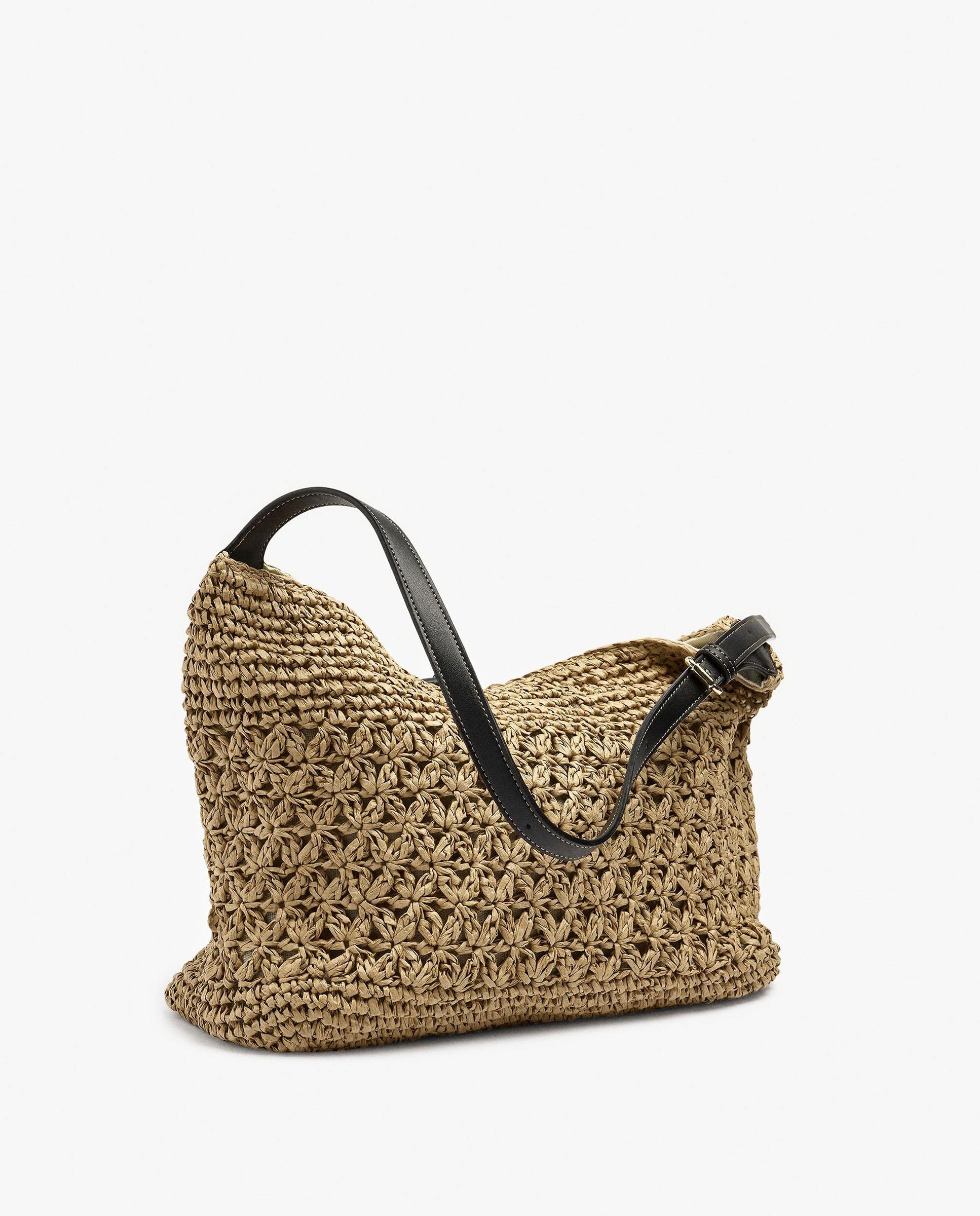 Bolso de hombro efecto rafia con cierre imantado en liso - Parfois - Natural Natural-2