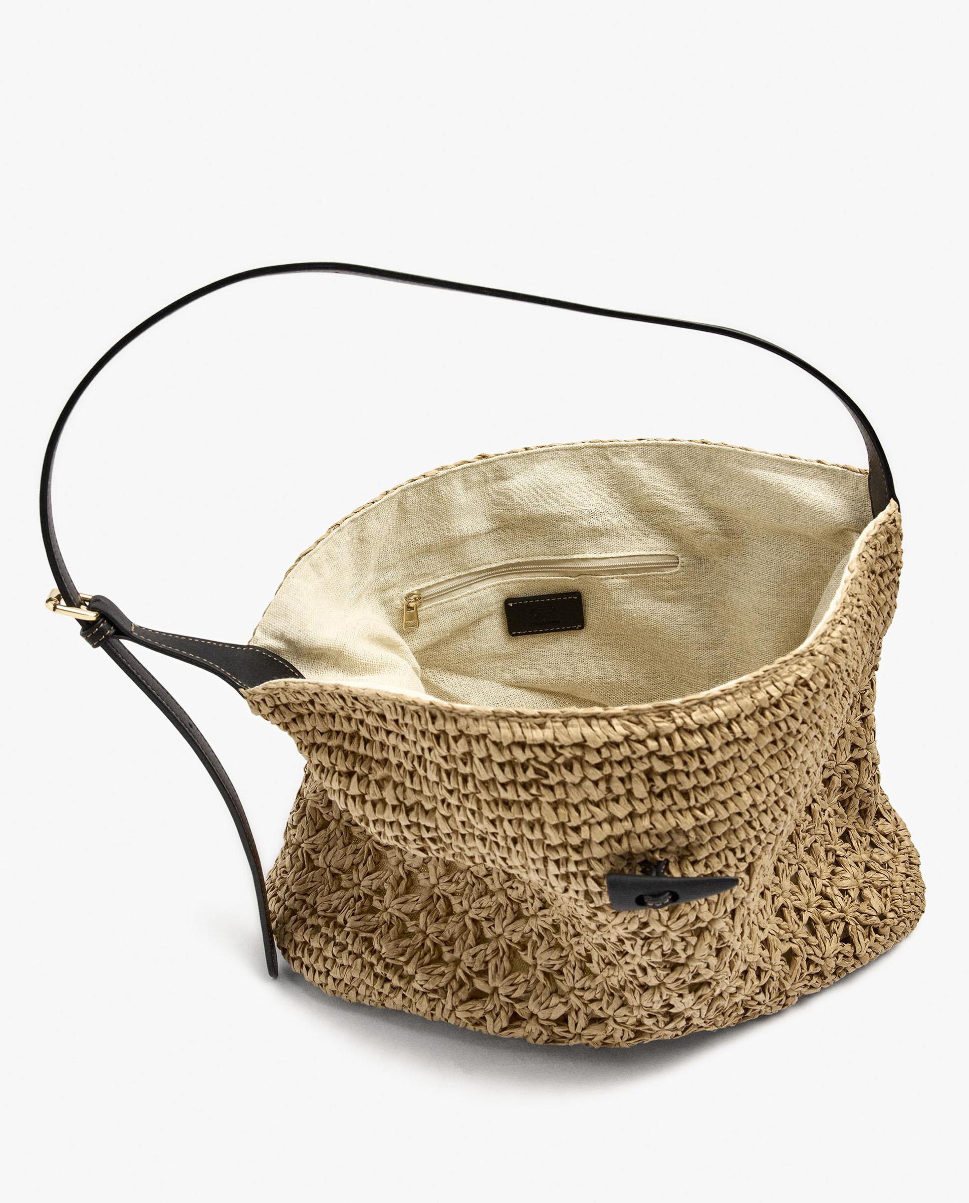 Bolso de hombro efecto rafia con cierre imantado en liso - Parfois - Natural Natural-4
