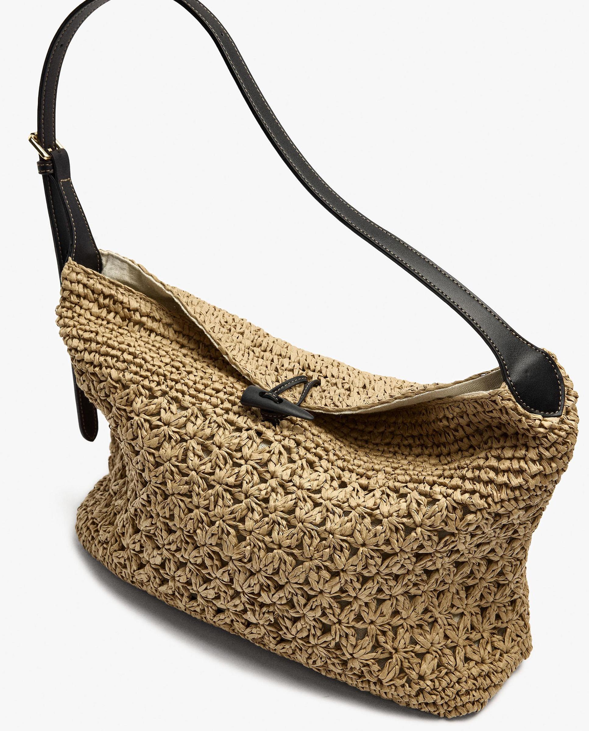 Bolso de hombro efecto rafia con cierre imantado en liso - Parfois - Natural Natural-5