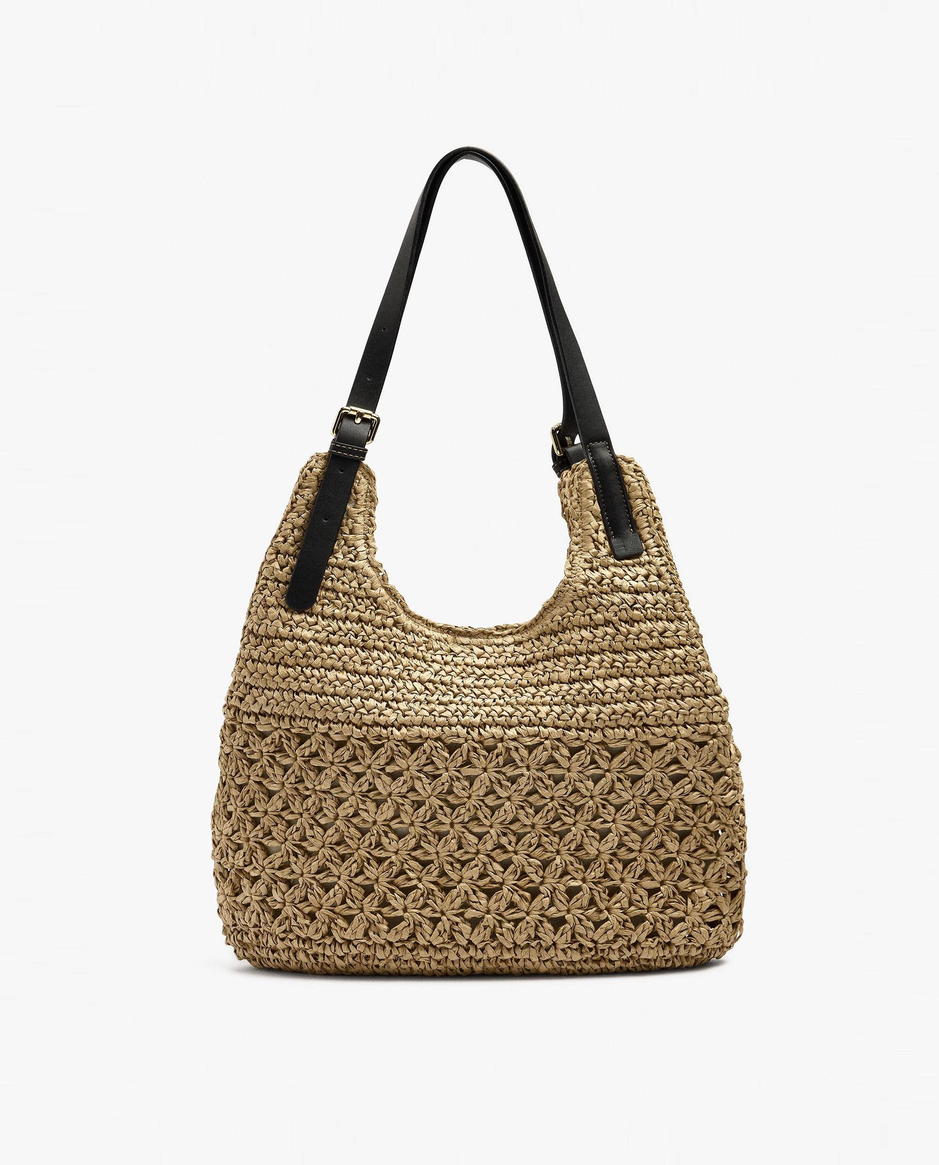 Shopper grande efecto rafia con cierre imantado en liso - Parfois - Natural Natural-1