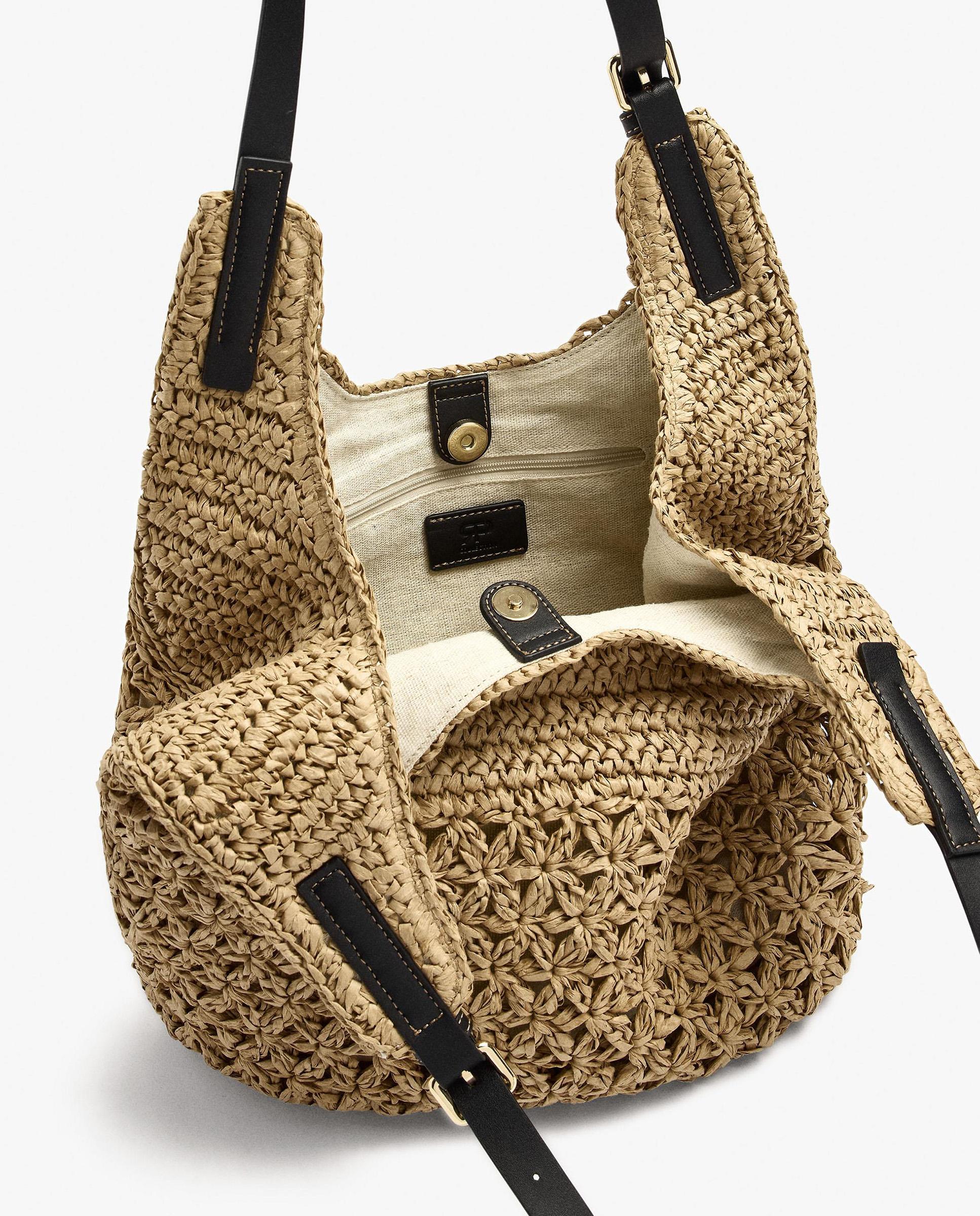 Shopper grande efecto rafia con cierre imantado en liso - Parfois - Natural Natural-5