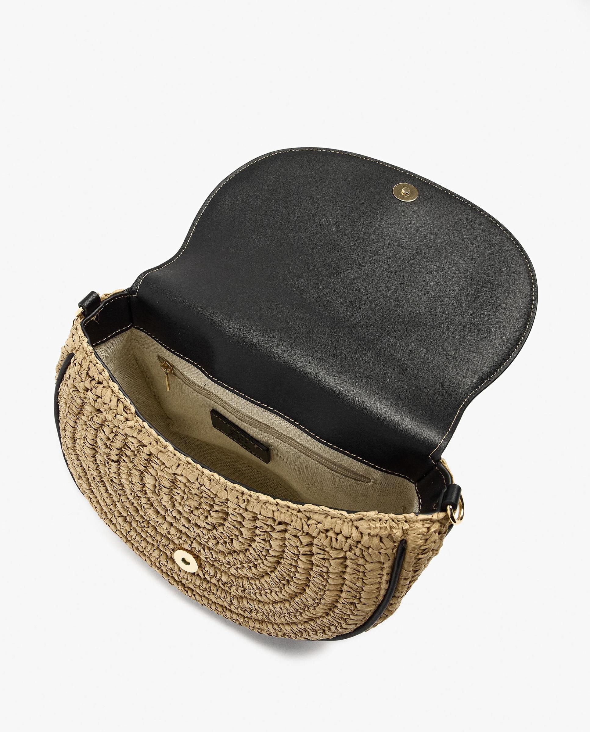 Bandolera de mujer con solapa efecto rafia con cierre imantado en liso - Parfois - Negro Negro-5
