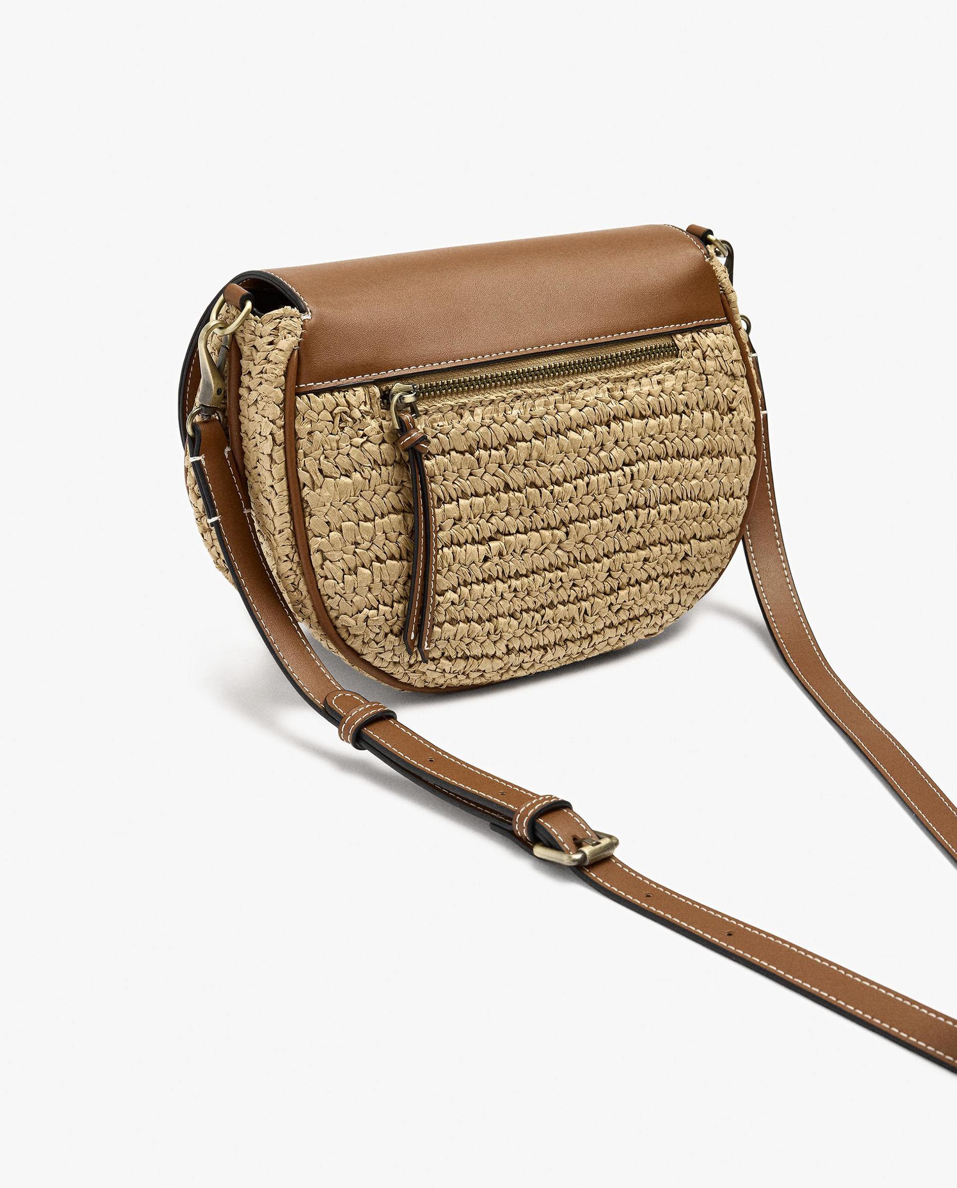 Bandolera de mujer con solapa efecto rafia con cierre imantado en liso - Parfois - Camel Camel-2