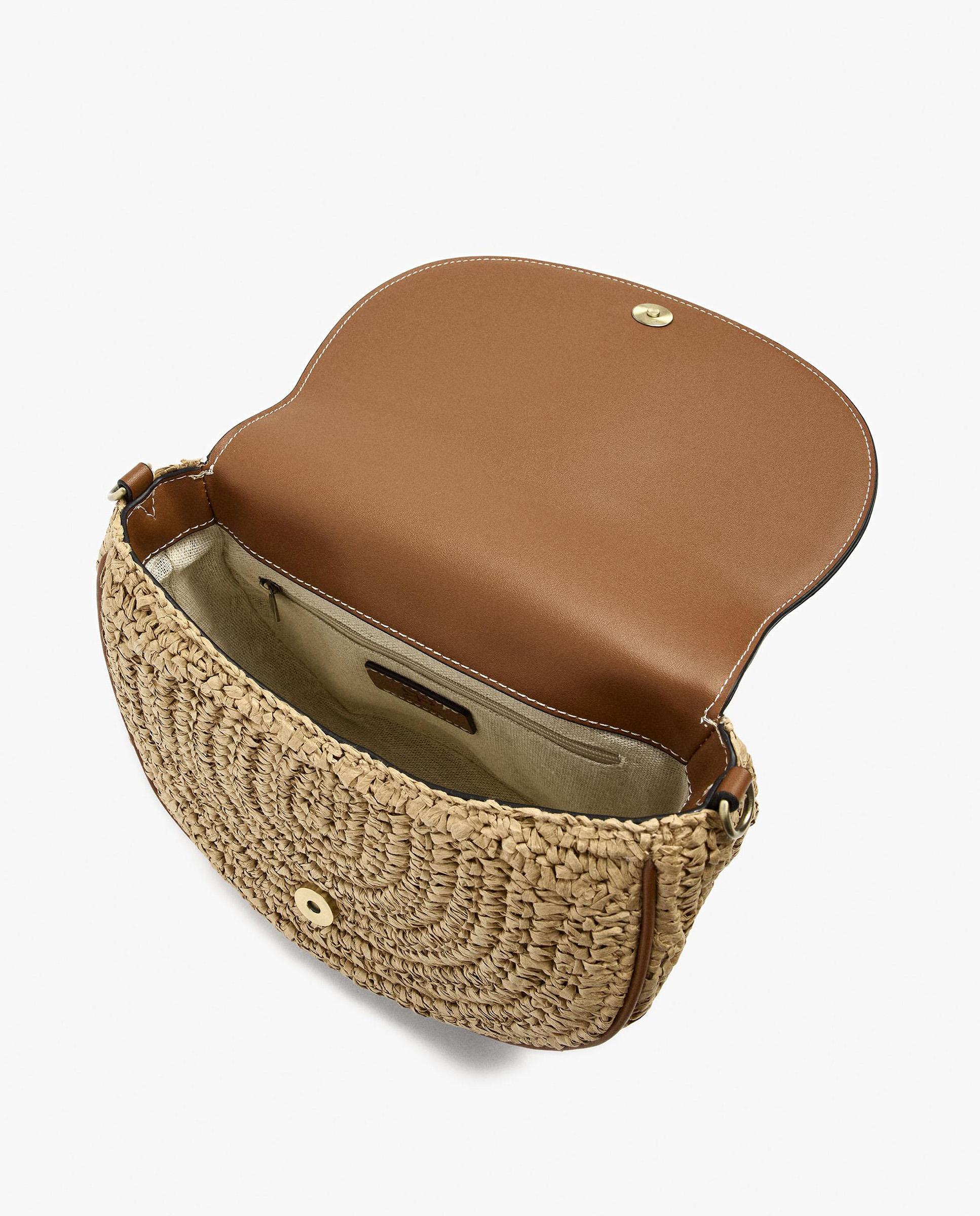 Bandolera de mujer con solapa efecto rafia con cierre imantado en liso - Parfois - Camel Camel-4