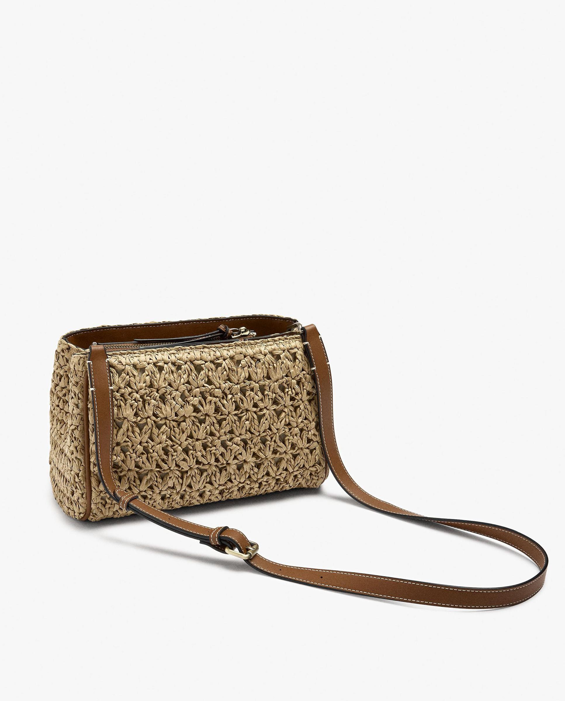 Bandolera de mujer efecto rafia con cierre de cremallera en liso - Parfois - Natural Natural-2