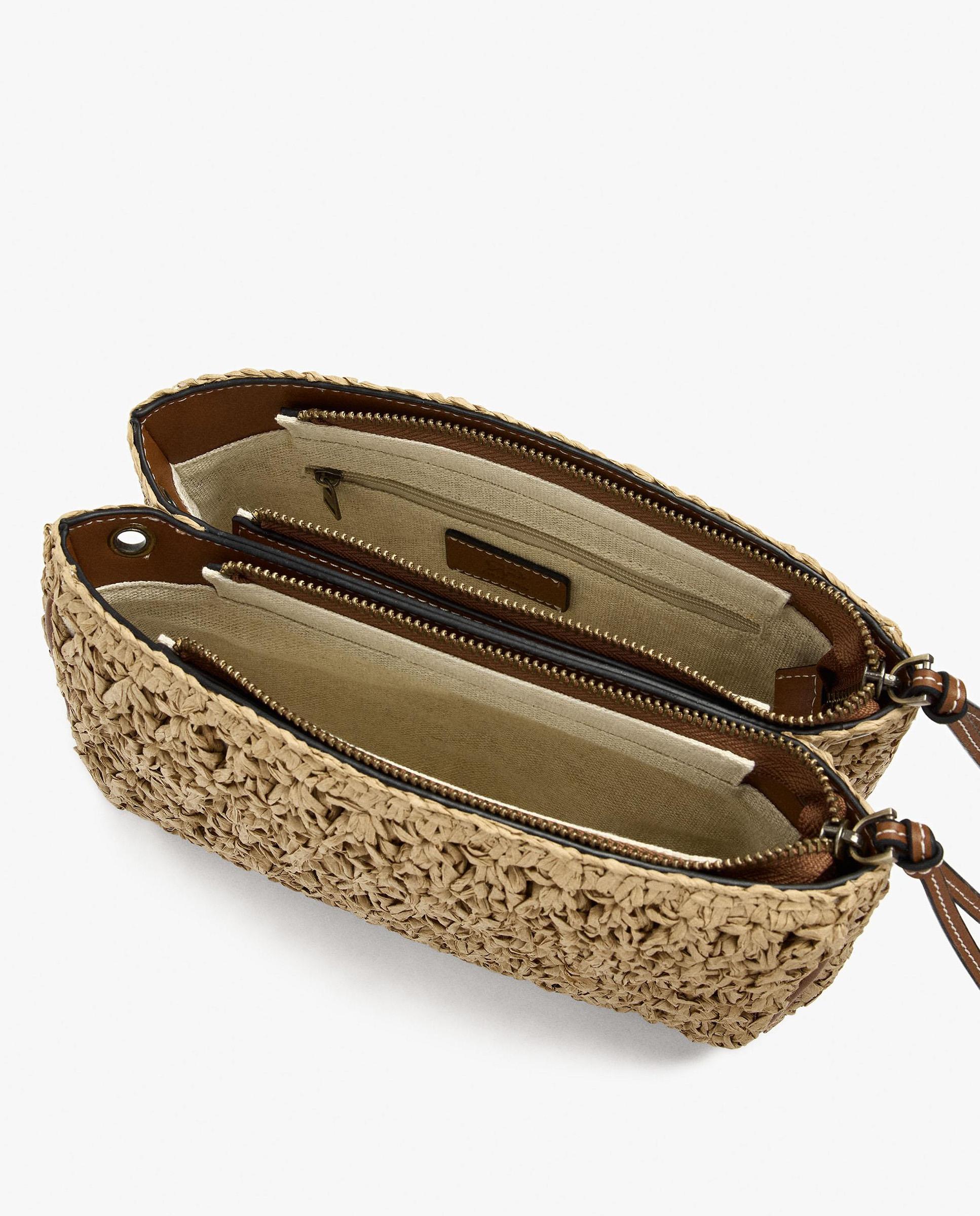 Bandolera de mujer efecto rafia con cierre de cremallera en liso - Parfois - Natural Natural-4