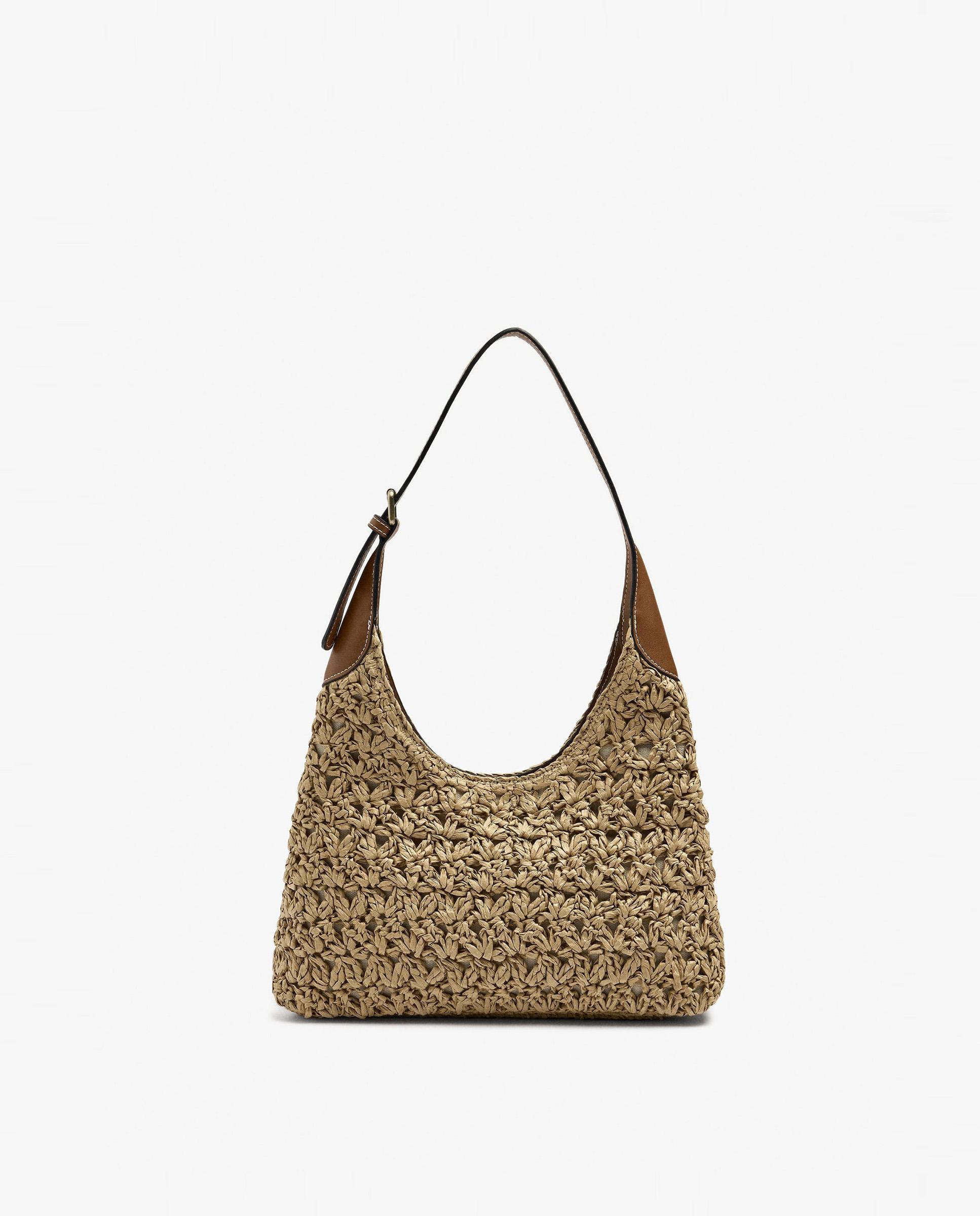 Bolso de hombro efecto rafia con cierre imantado en liso - Parfois - Natural Natural-1