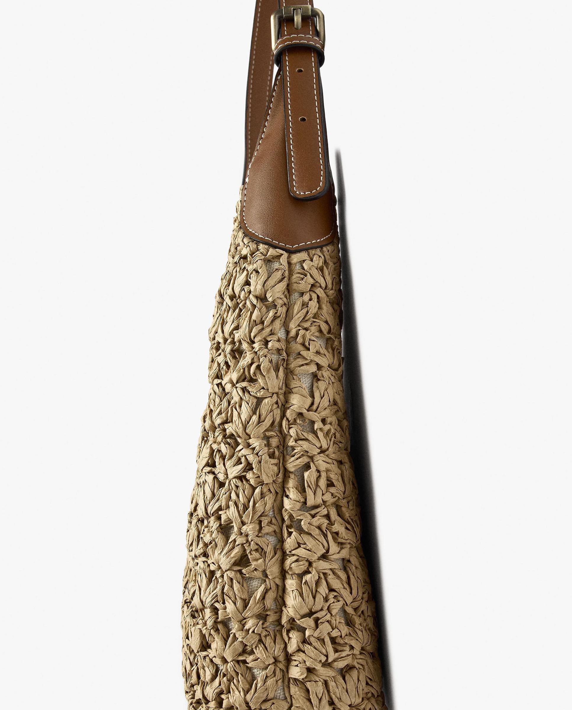 Bolso de hombro efecto rafia con cierre imantado en liso - Parfois - Natural Natural-3