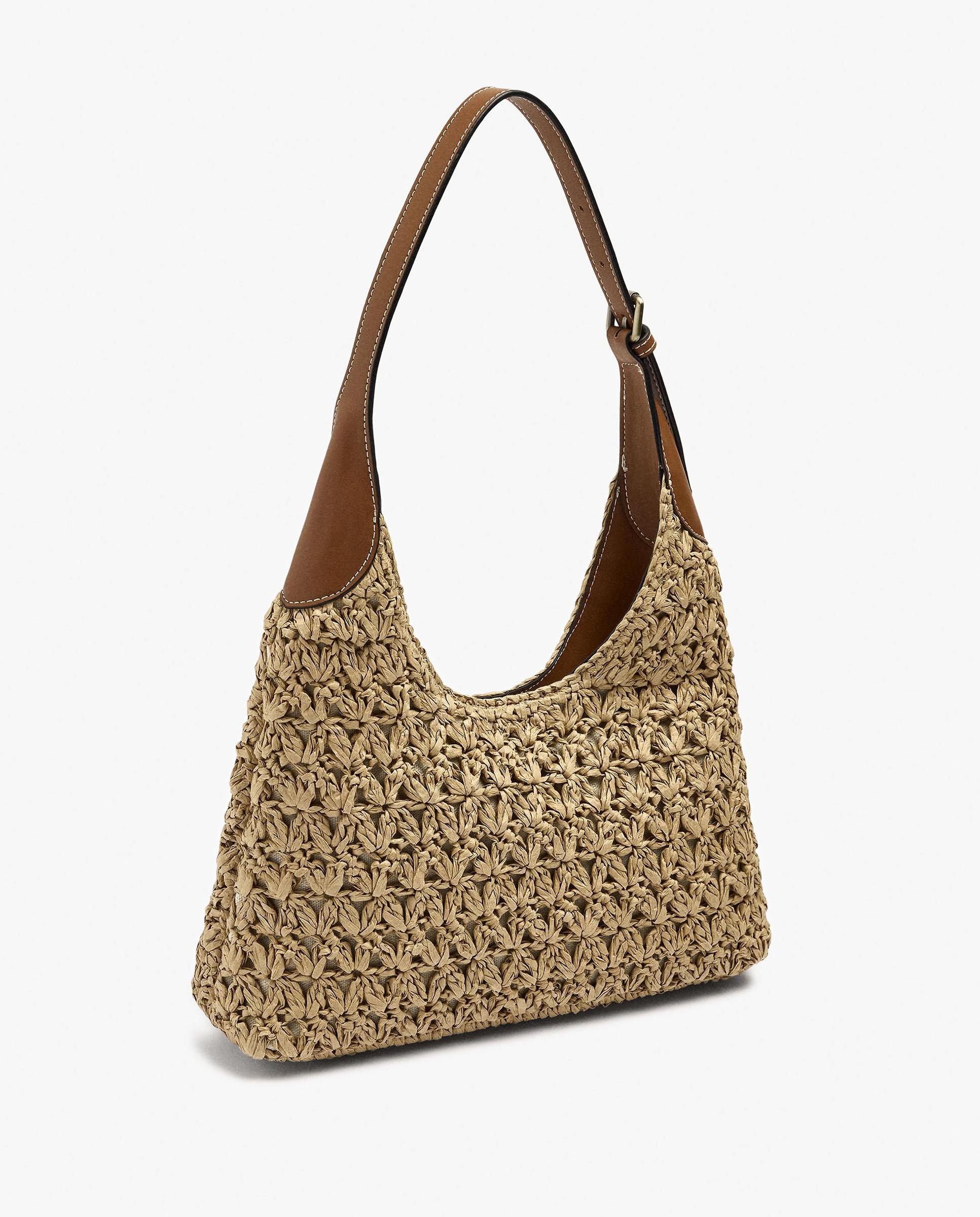 Bolso de hombro efecto rafia con cierre imantado en liso - Parfois - Natural Natural-2