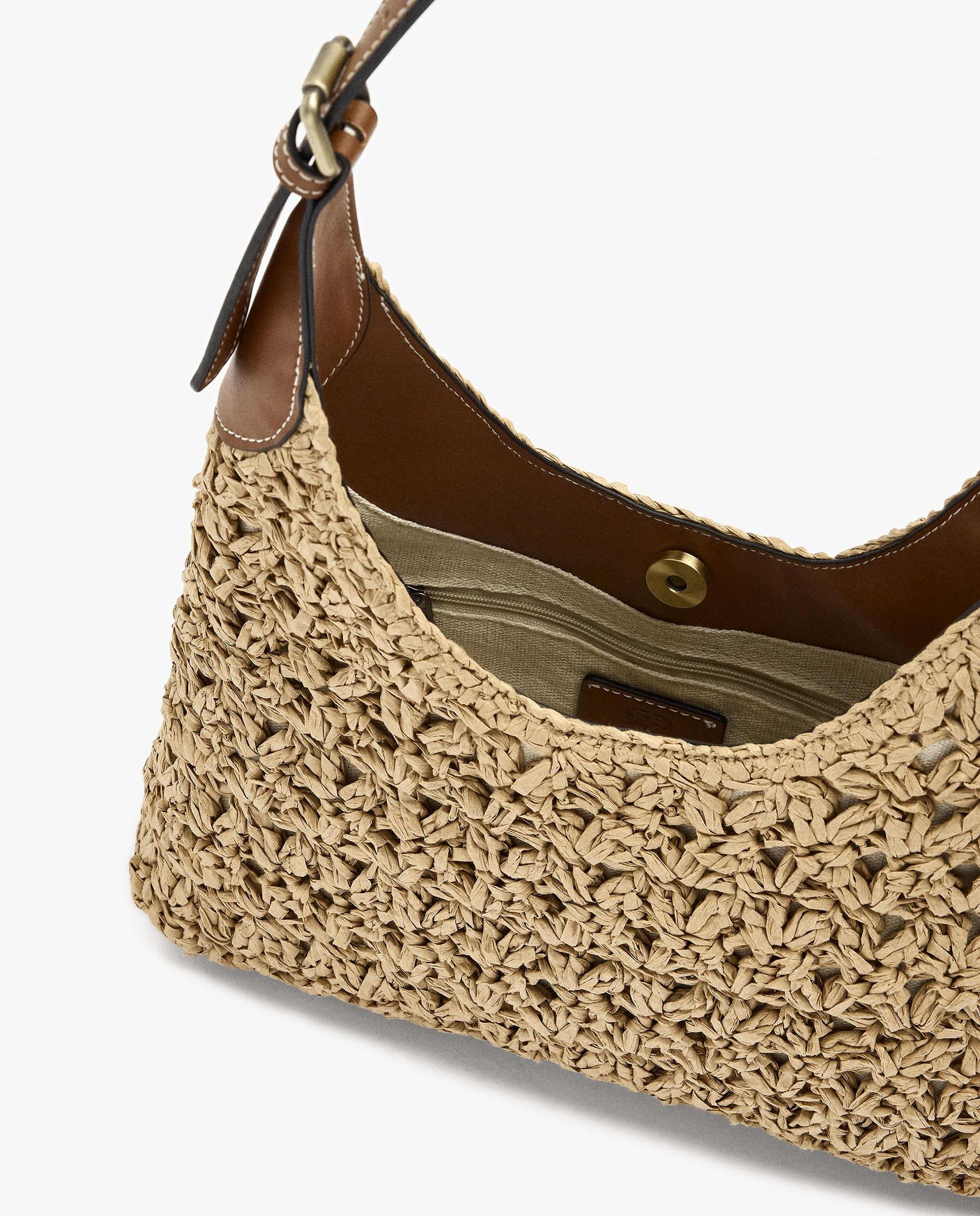 Bolso de hombro efecto rafia con cierre imantado en liso - Parfois - Natural Natural-4