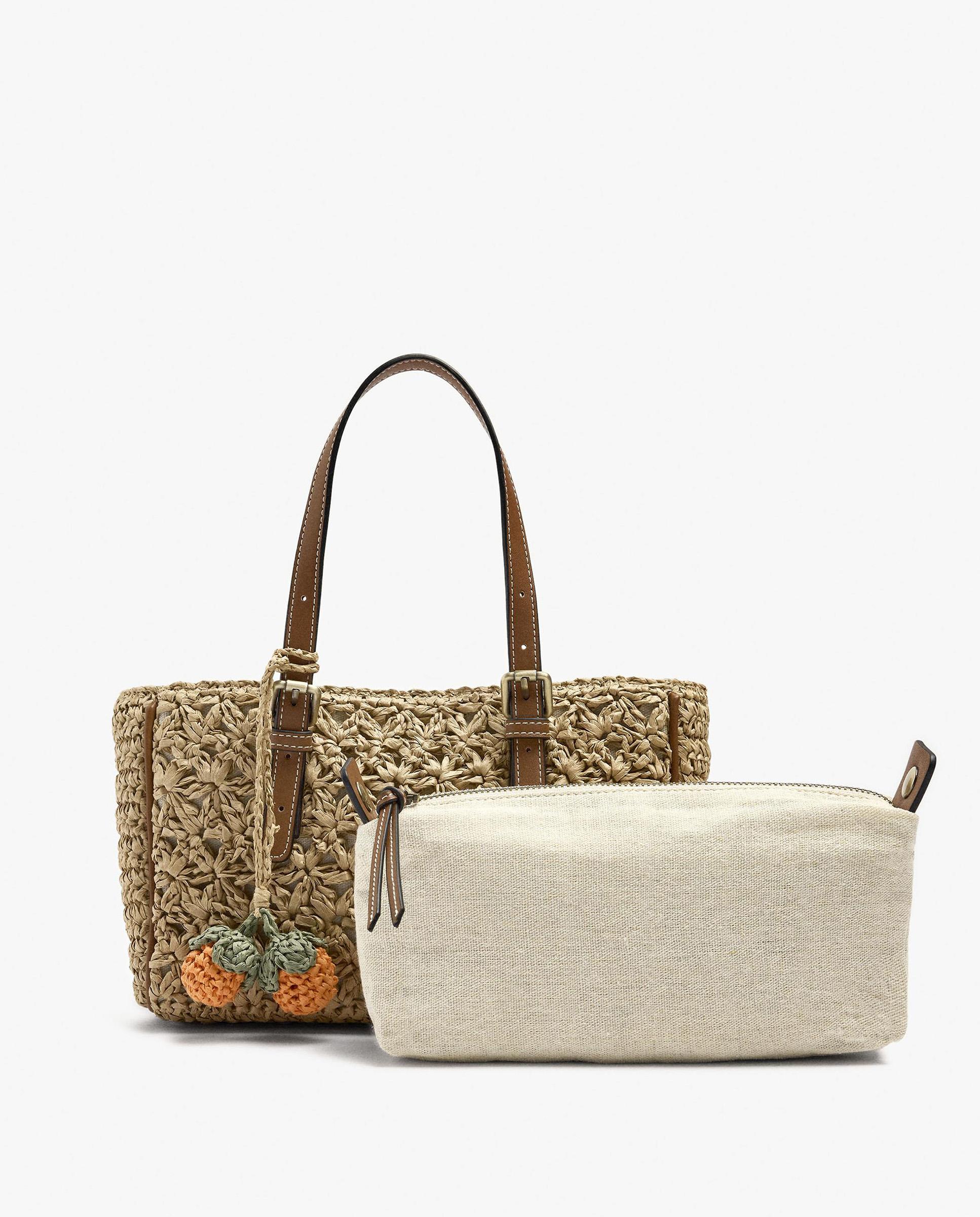 Bolso de mano estilo tote convertible a bandolera con cierre de cremallera en liso - Parfois - Natural Natural-3