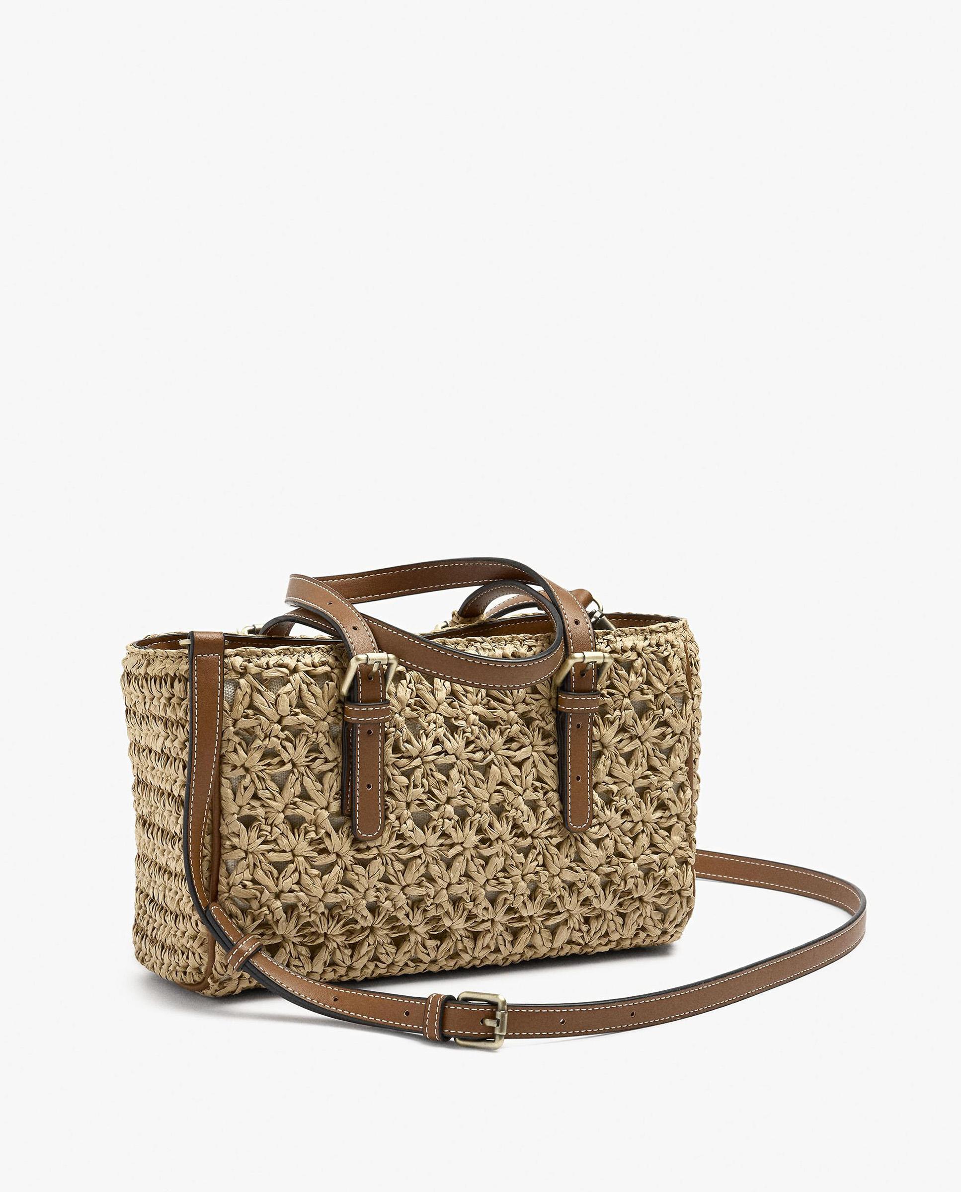 Bolso de mano estilo tote convertible a bandolera con cierre de cremallera en liso - Parfois - Natural Natural-4