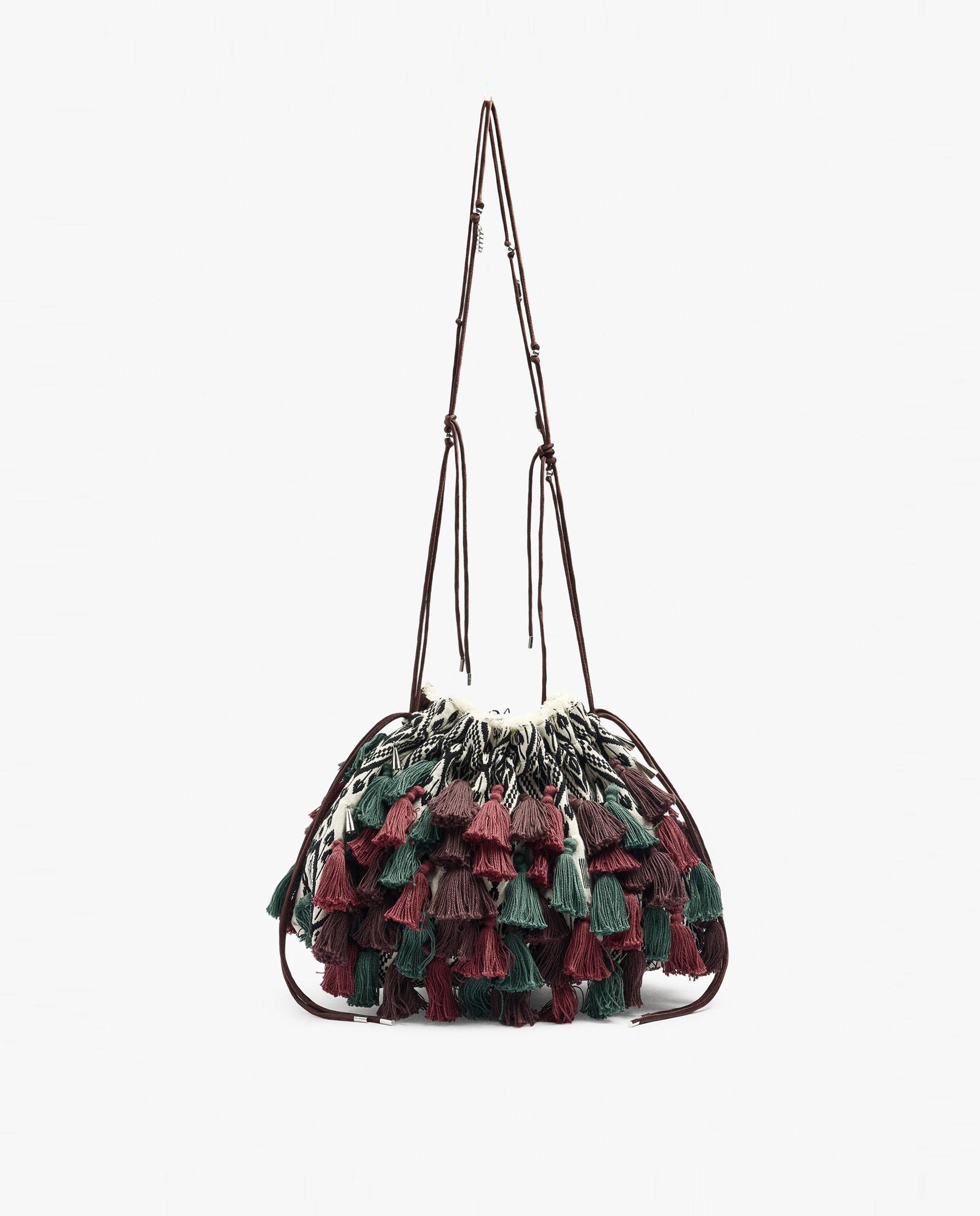 Bolso de fiesta convertible a bandolera con borlas decorativas y cierre de cuerda en liso - Parfois - Multicolor Multicolor-1