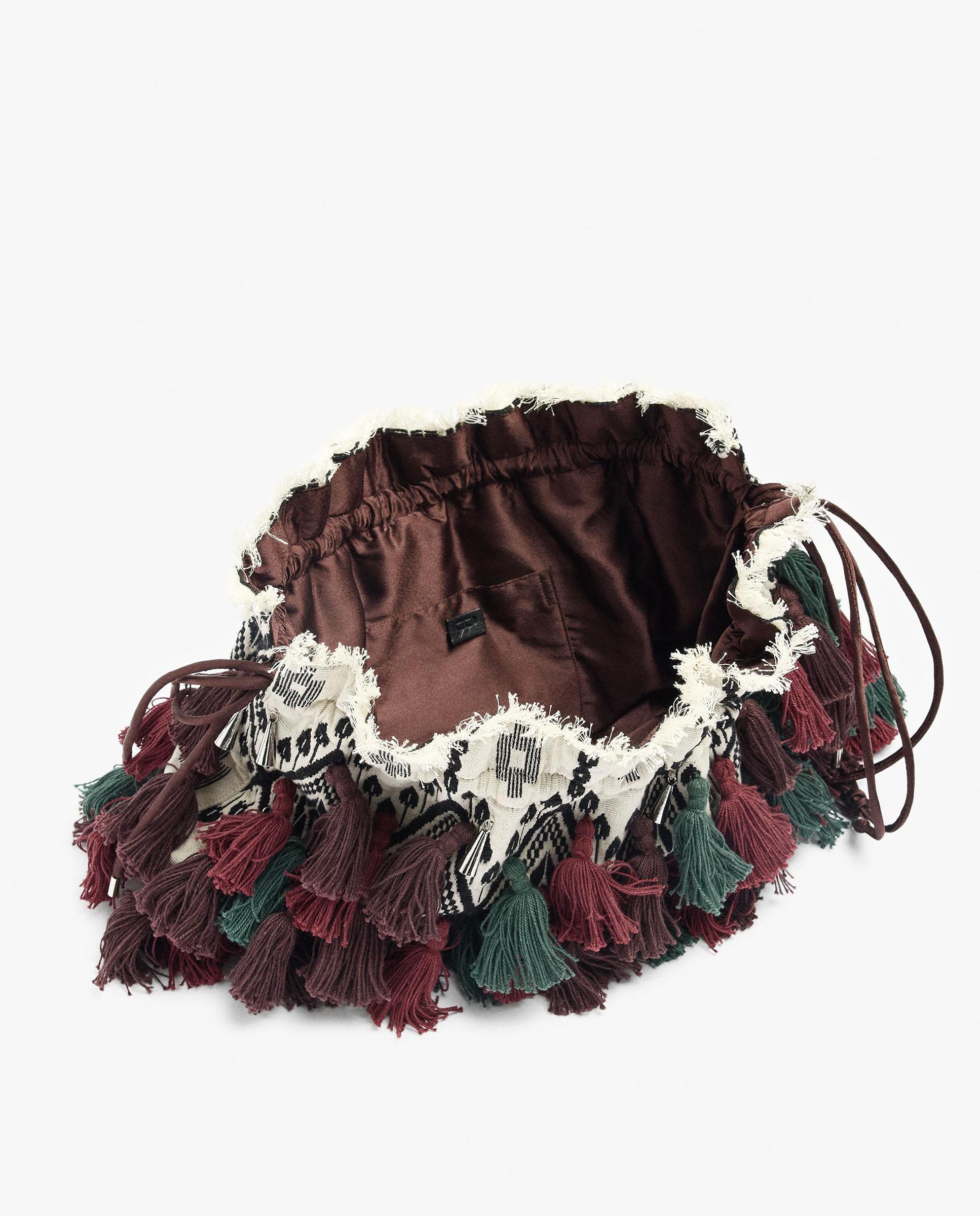 Bolso de fiesta convertible a bandolera con borlas decorativas y cierre de cuerda en liso - Parfois - Multicolor Multicolor-4