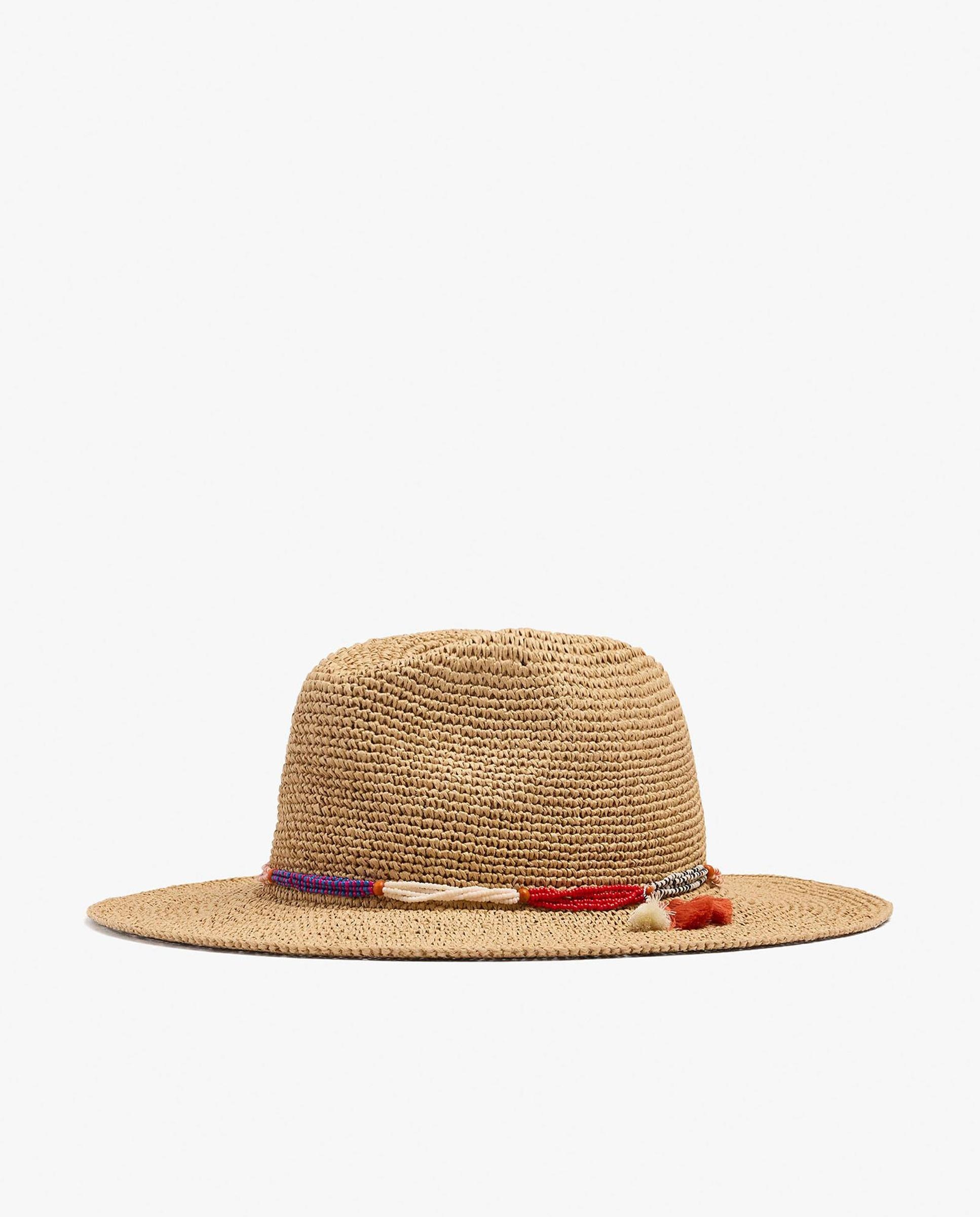 Sombrero de mujer de paja con tira decorativa de abalorios - Parfois - Natural Natural-1