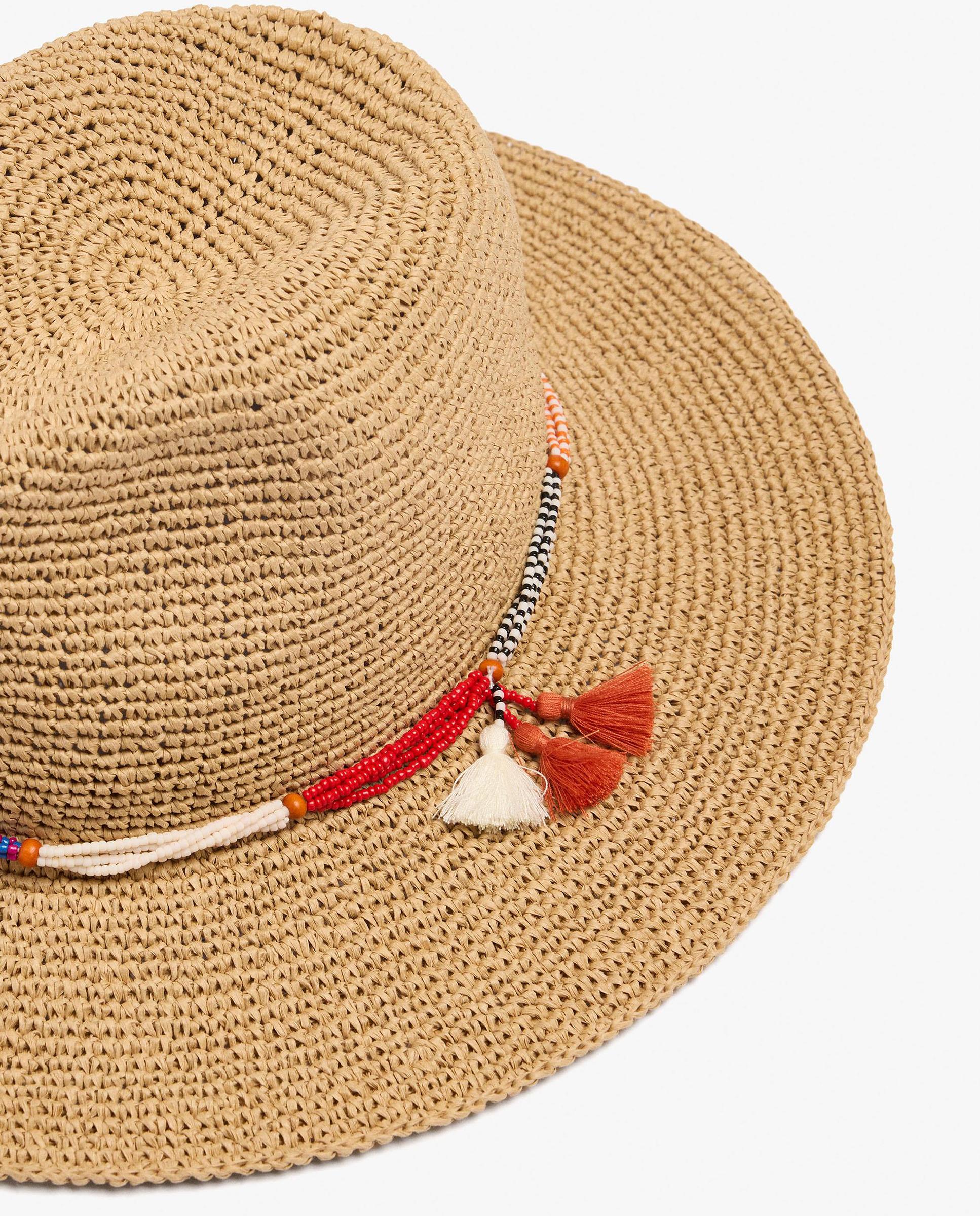 Sombrero de mujer de paja con tira decorativa de abalorios - Parfois - Natural Natural-3
