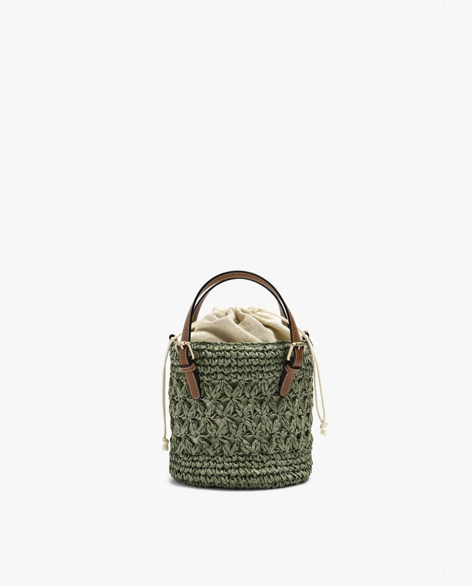 Bolso de mano estilo cubo convertible a bandolera con cierre de cuerda en liso - Parfois - Verde Verde-1