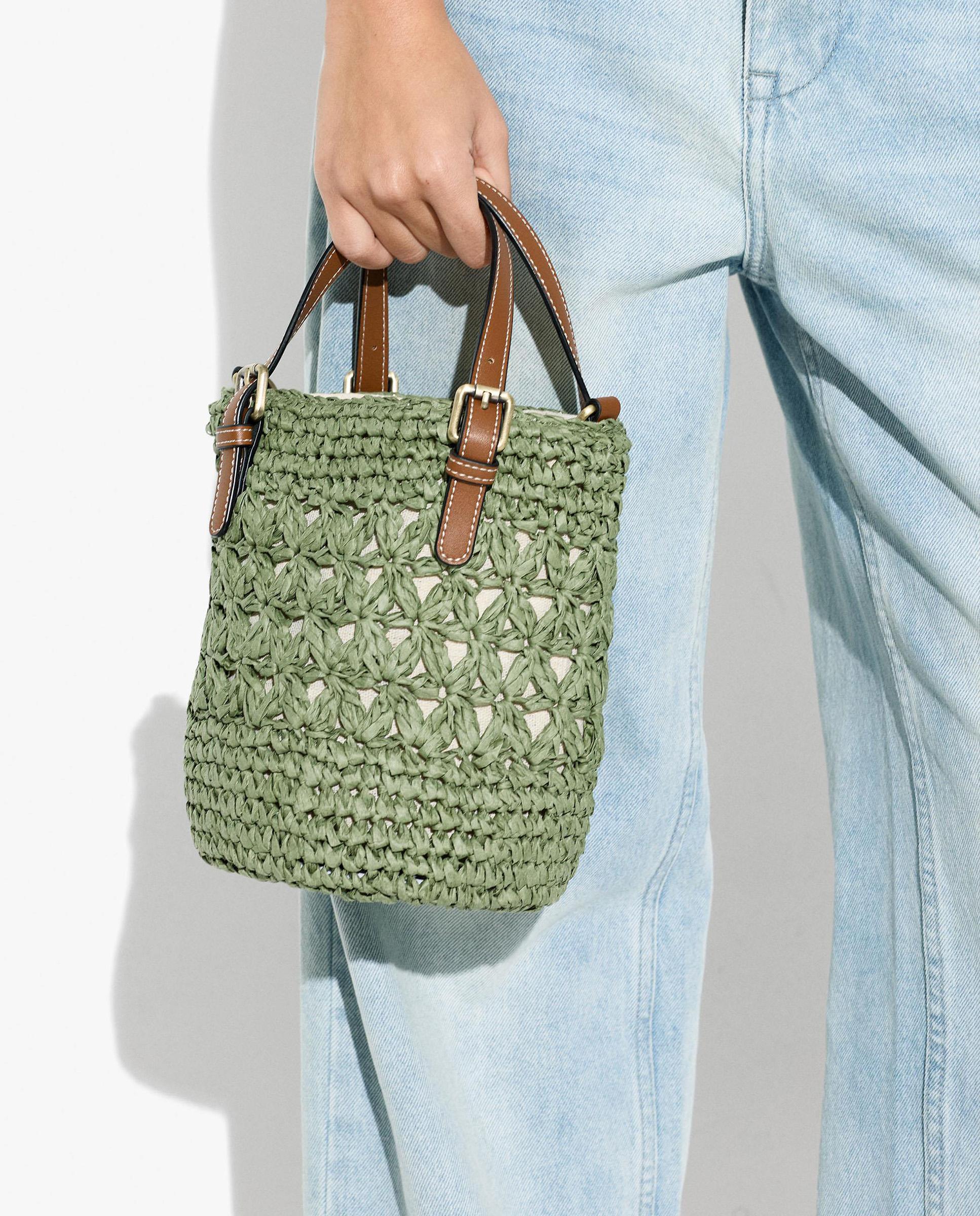 Bolso de mano estilo cubo convertible a bandolera con cierre de cuerda en liso - Parfois - Verde Verde-2