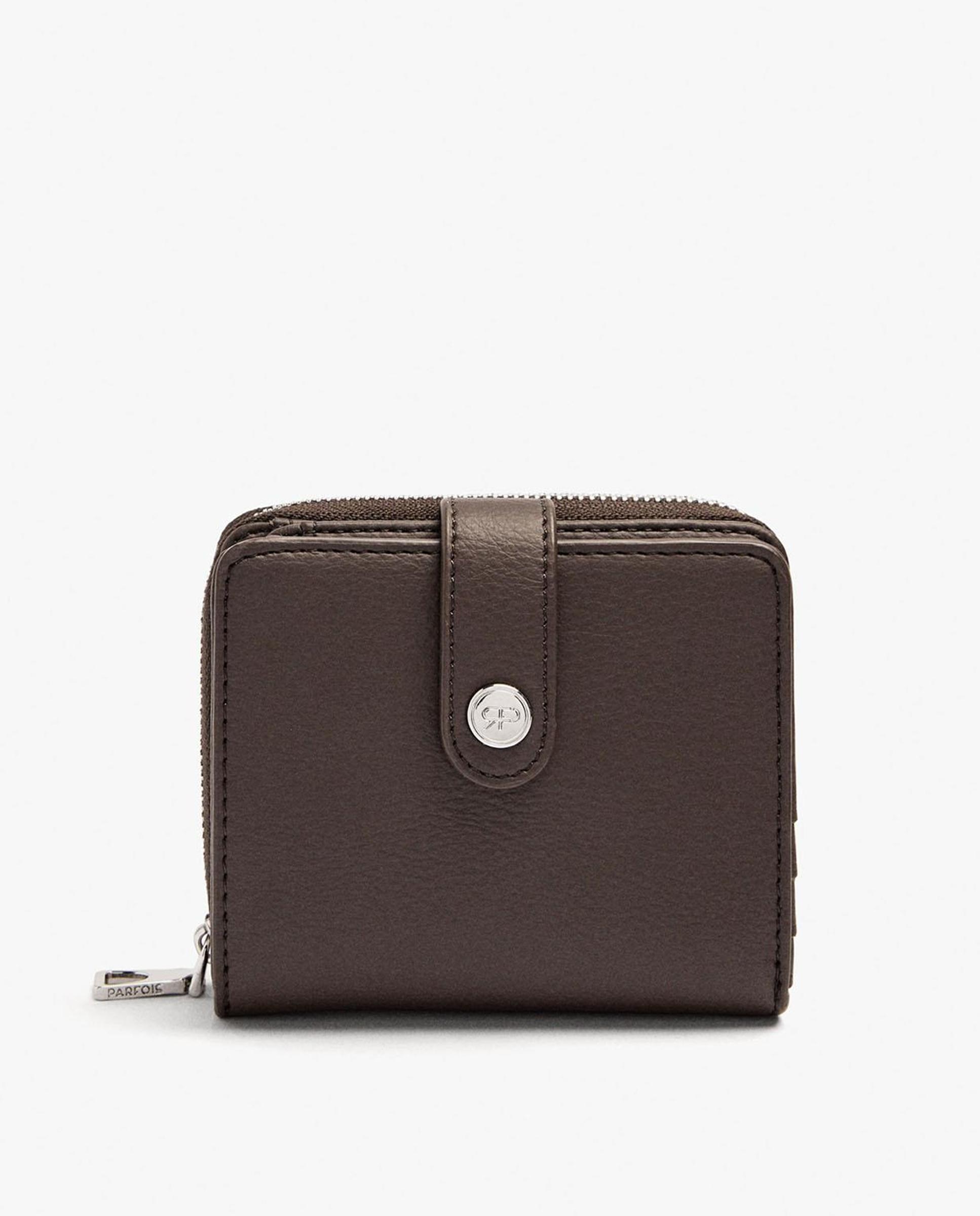 Cartera de mujer pequeña con cierre de cremallera en liso - Parfois - Marrón oscuro Marrón oscuro-1